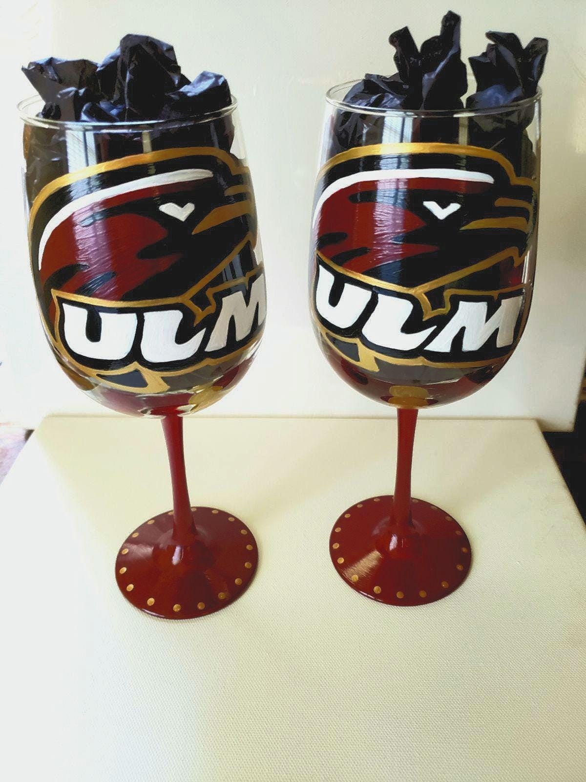 Hand Painted Louisiana Monroe Warhawks Wine Glass, view 5