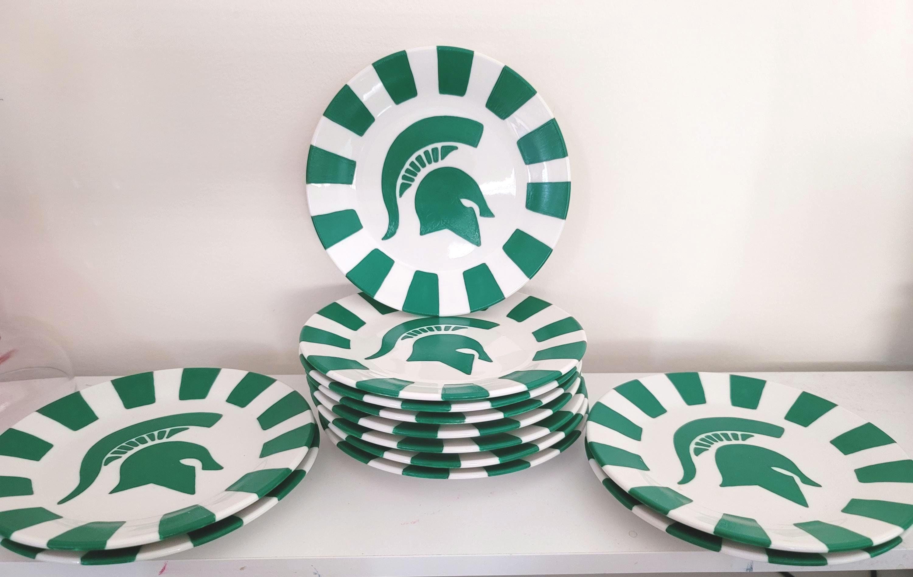 Hand-Painted Michigan State Spartans Appetizer Plates, Set of 12, view 2