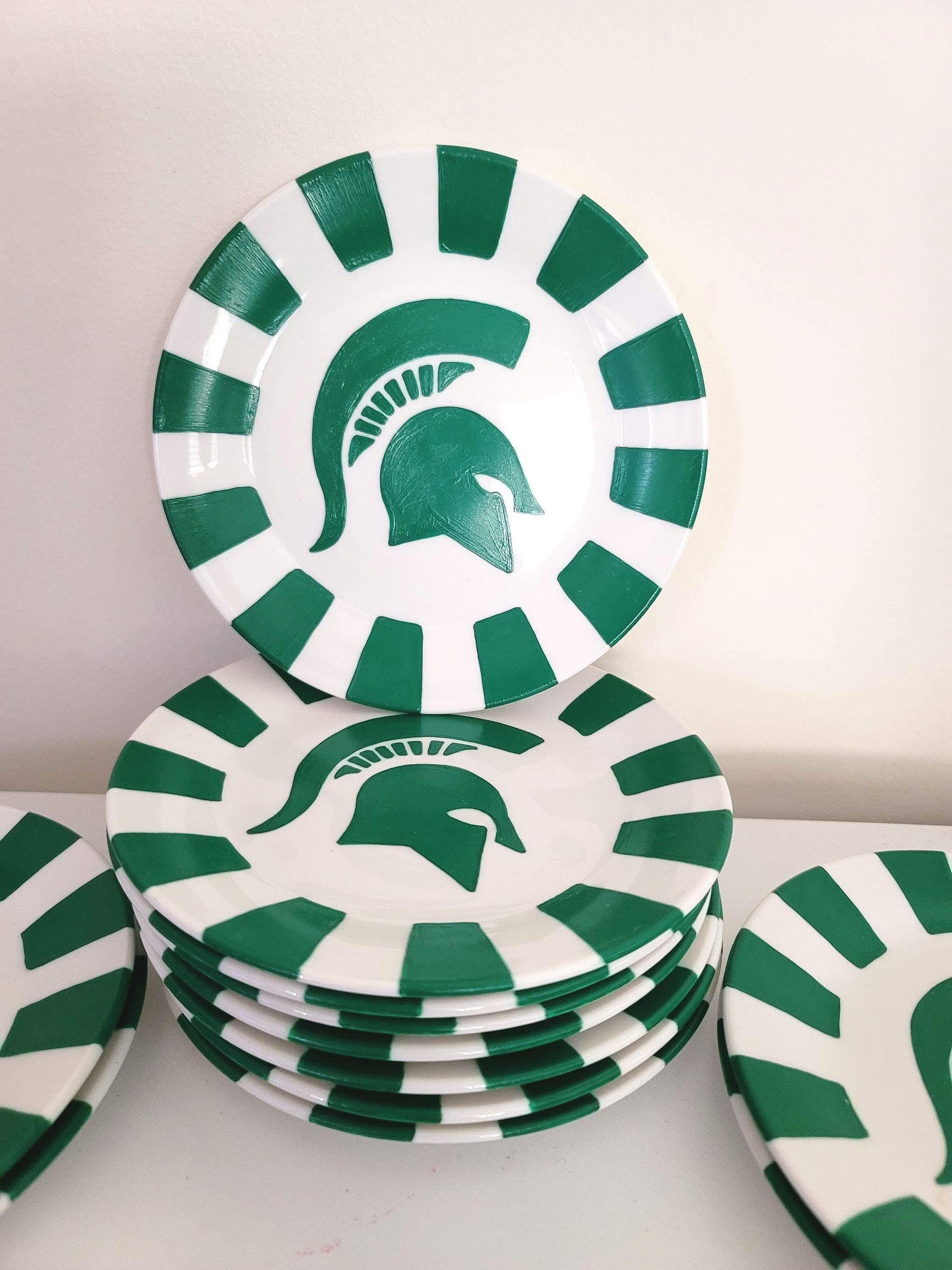 Hand-Painted Michigan State Spartans Appetizer Plates, Set of 12, view 3
