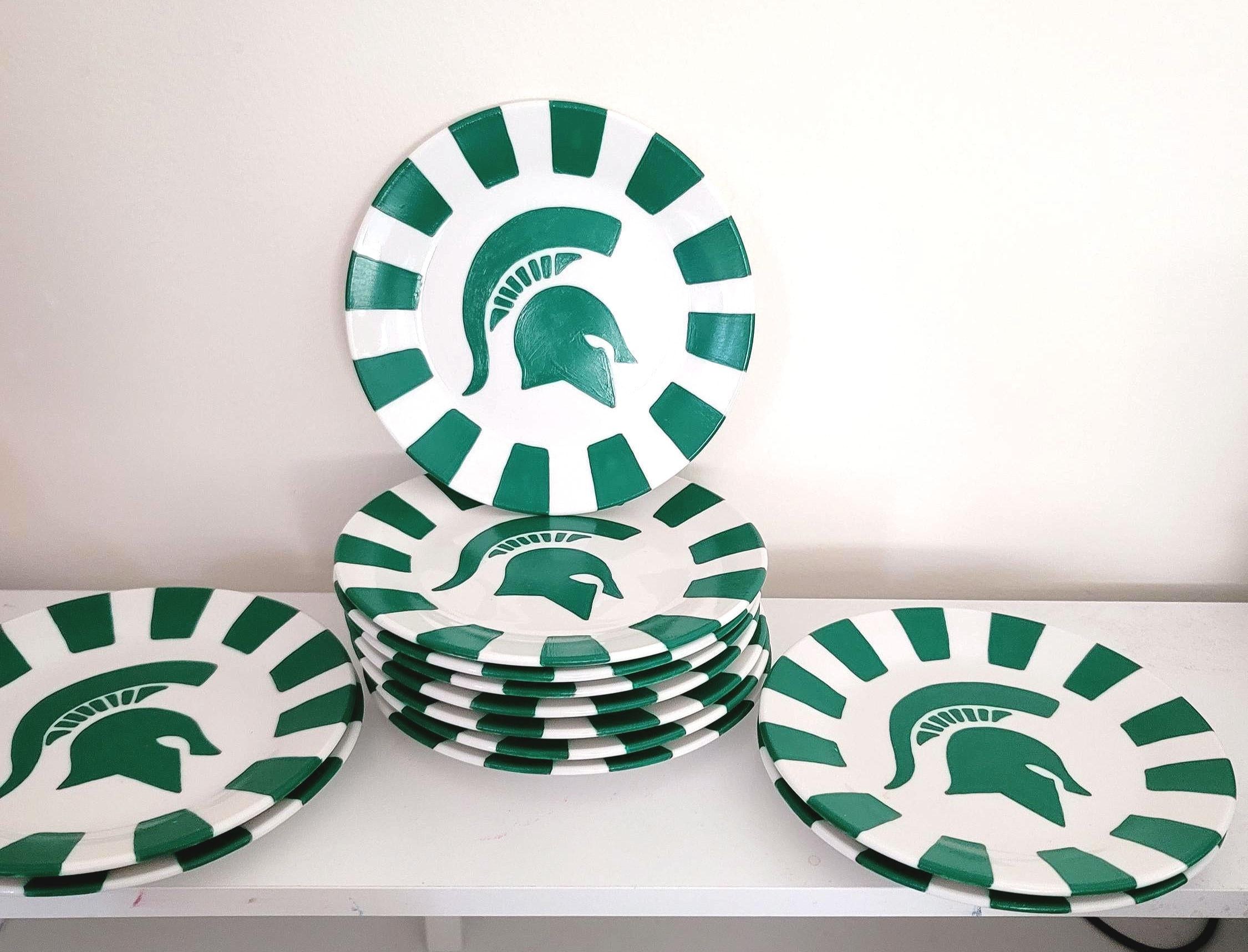 Hand-Painted Michigan State Spartans Appetizer Plates, Set of 12, view 4