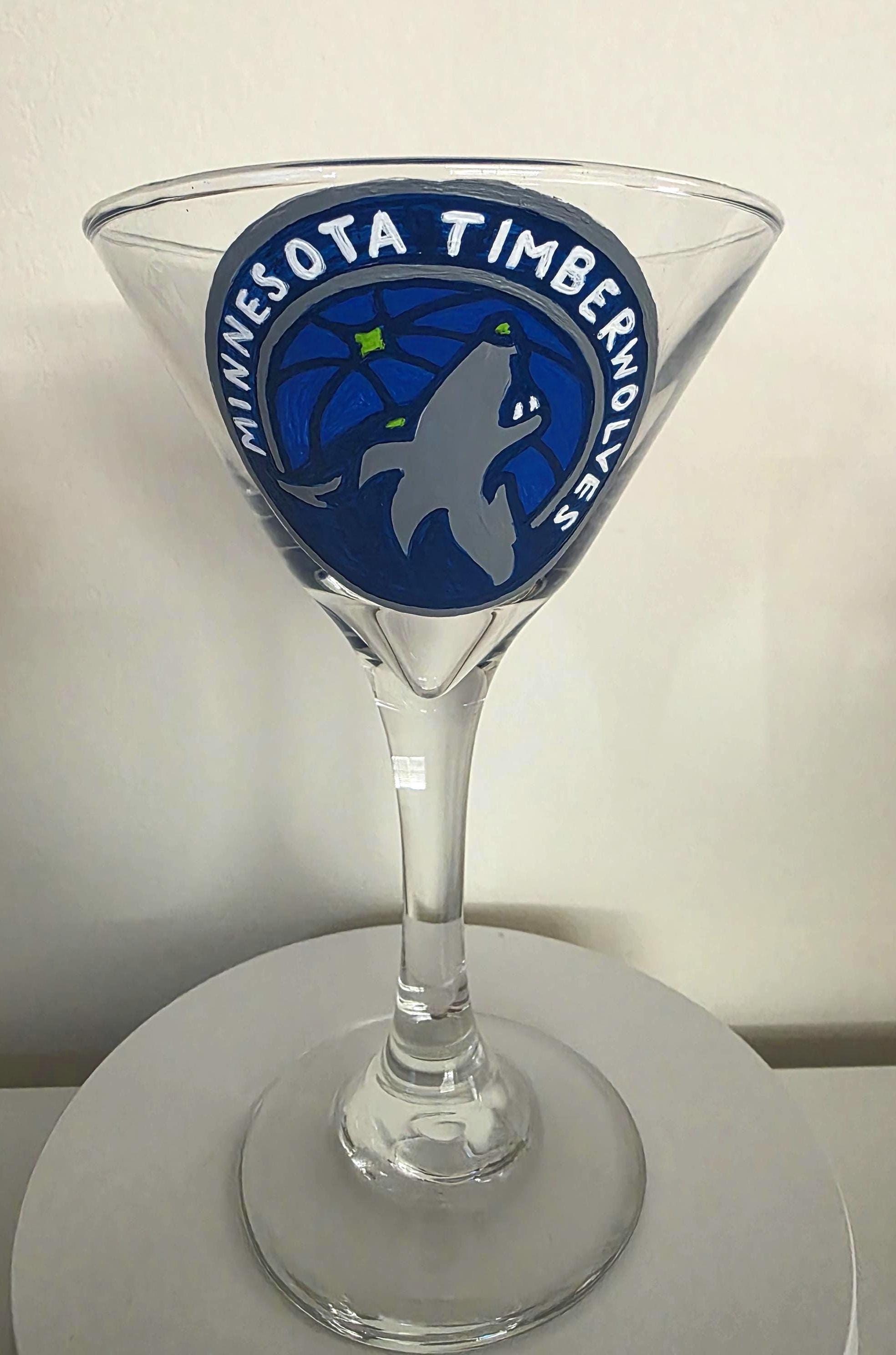 Hand Painted Minnesota Timberwolves Martini Glass – NBA Barware Gift, view 2