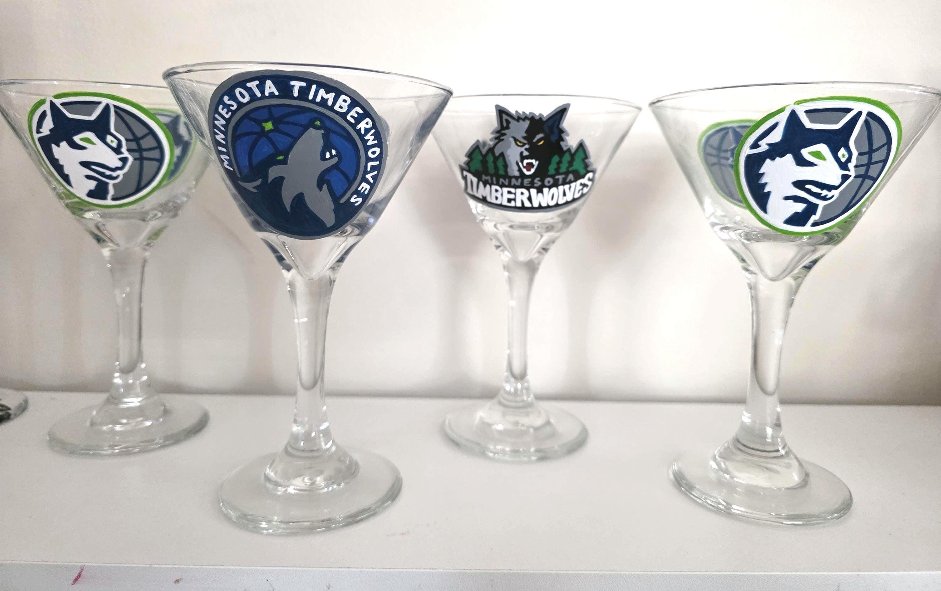 Hand Painted Minnesota Timberwolves Martini Glass – NBA Barware Gift, view 4