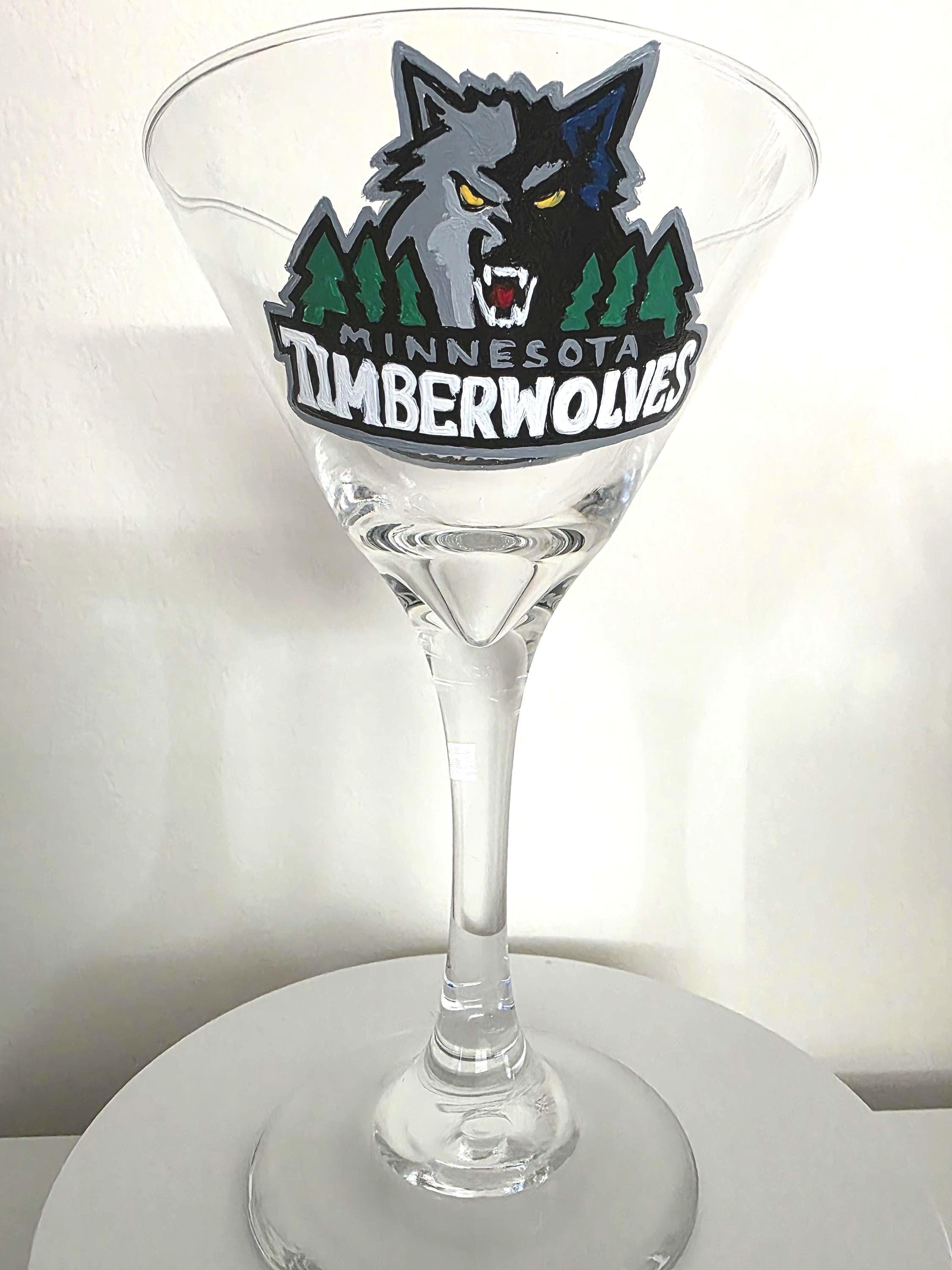 Hand Painted Minnesota Timberwolves Martini Glass – NBA Barware Gift, view 5