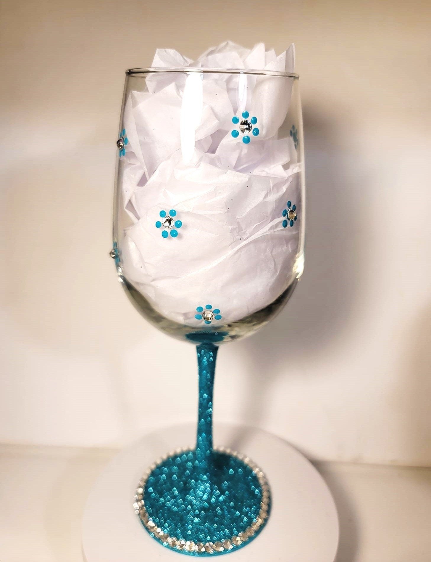 Hand Painted Mom Life Wine Glass, Glitter Bling Stem, view 2