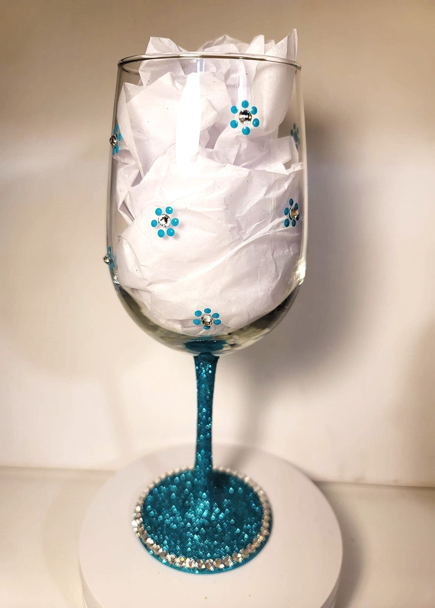 Hand Painted Mom Life Wine Glass, Glitter Bling Stem, view 4