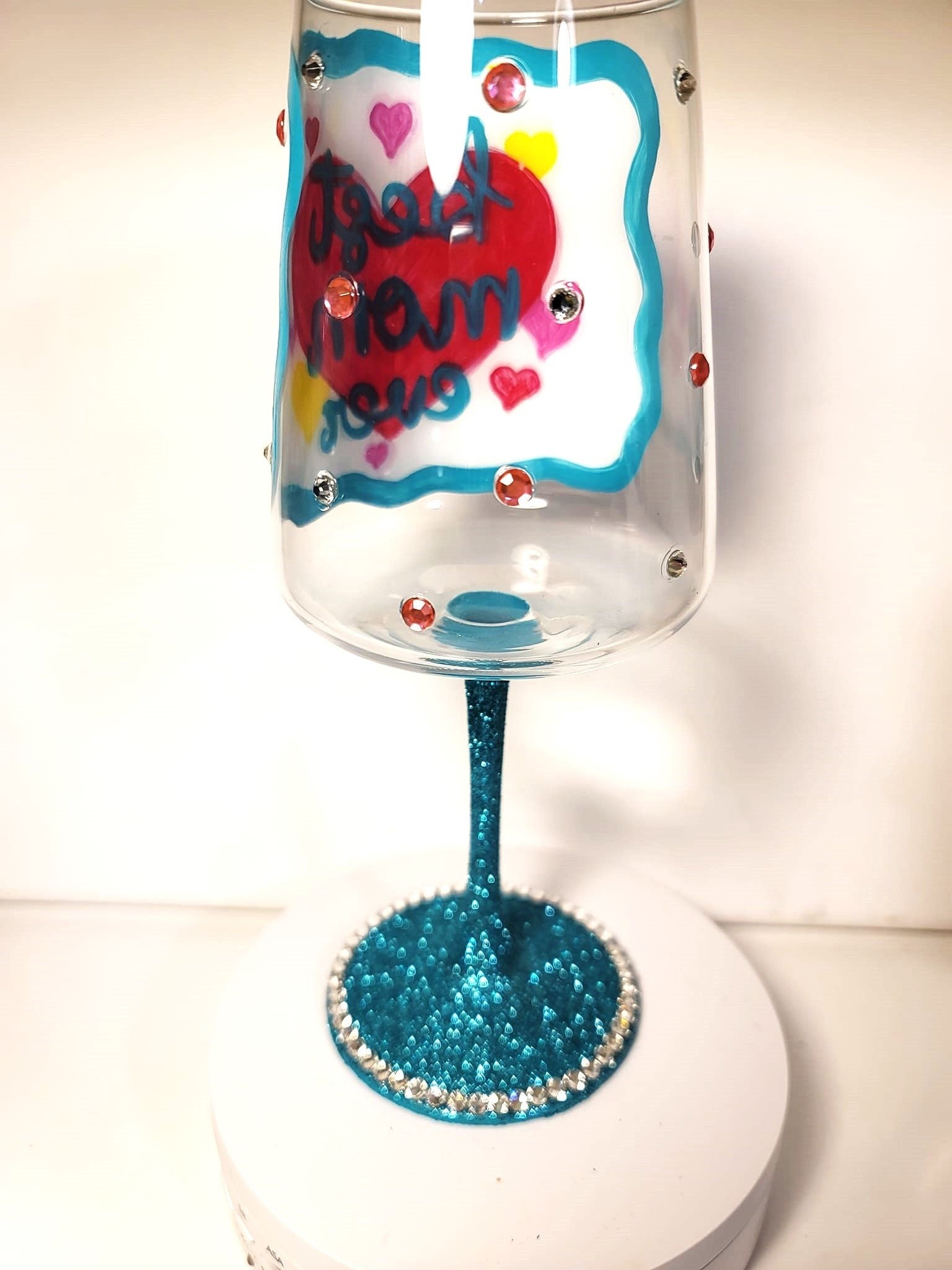Hand Painted Mom/Mothers Day Wine Glass / Gift for her/ Birthday gift/ New Mom gift/ Bling wine glass, view 2