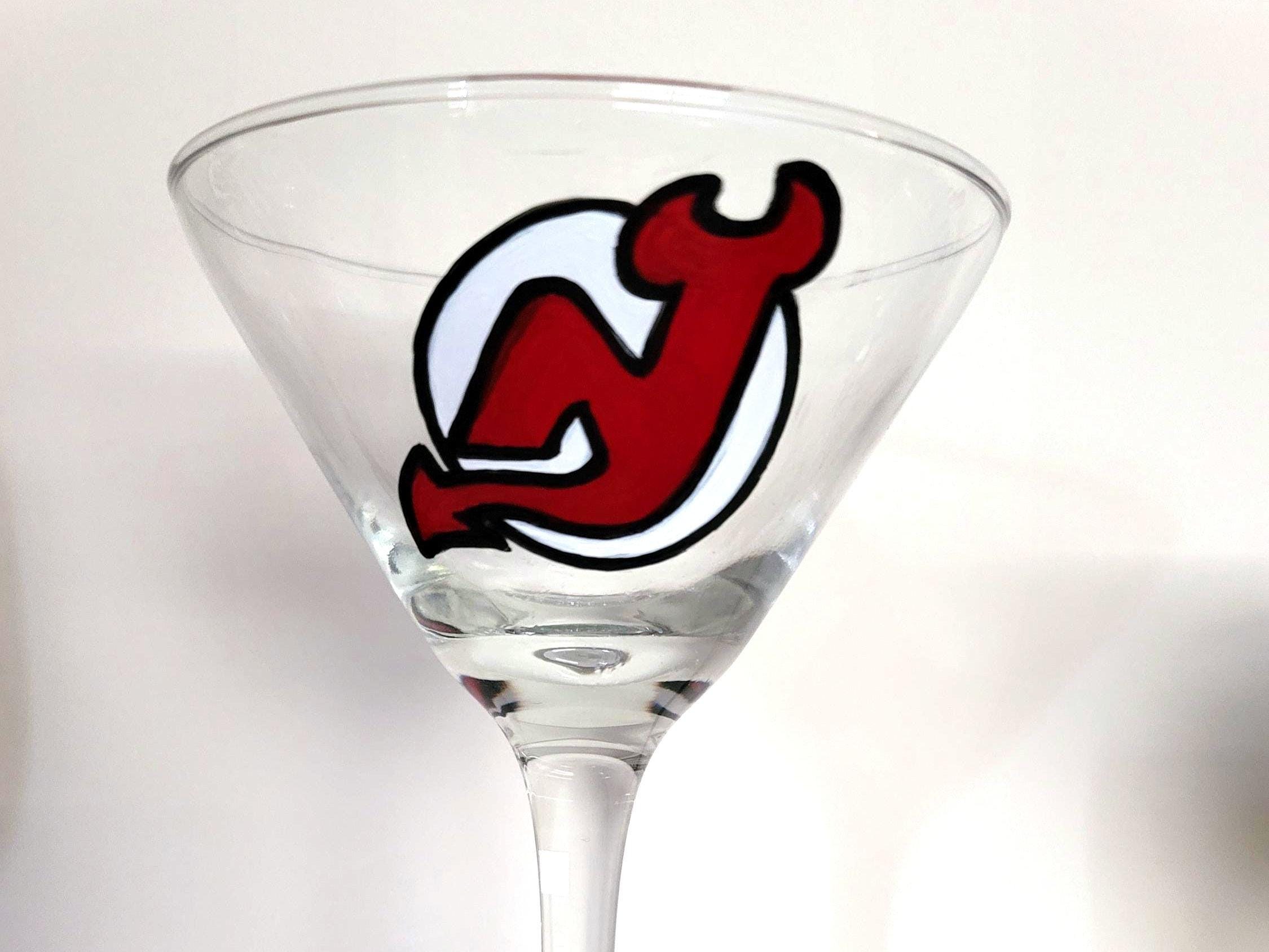 Hand Painted New Jersey Devils Martini Glass: Hockey Fan Gift