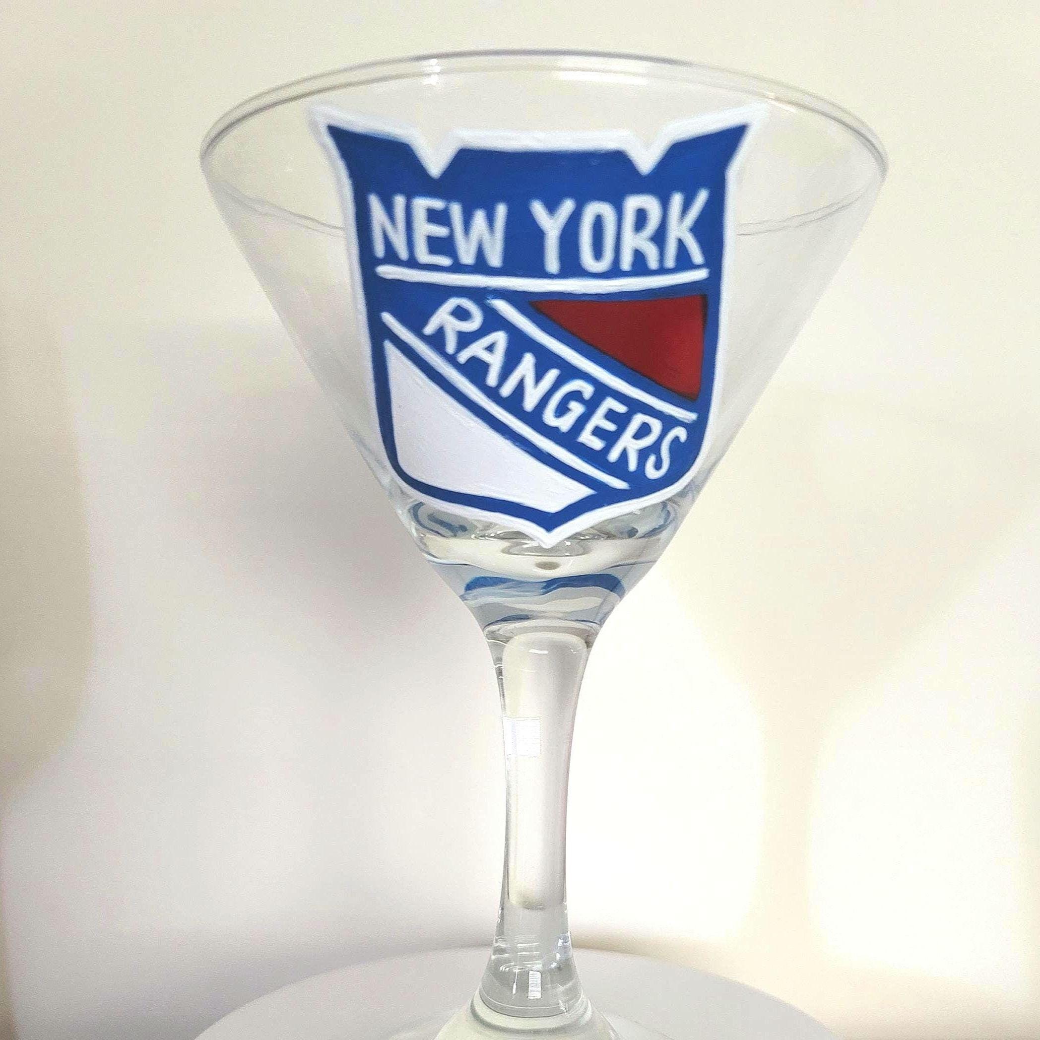 Hand Painted New York Rangers Martini Glass: Hockey Fan Gift