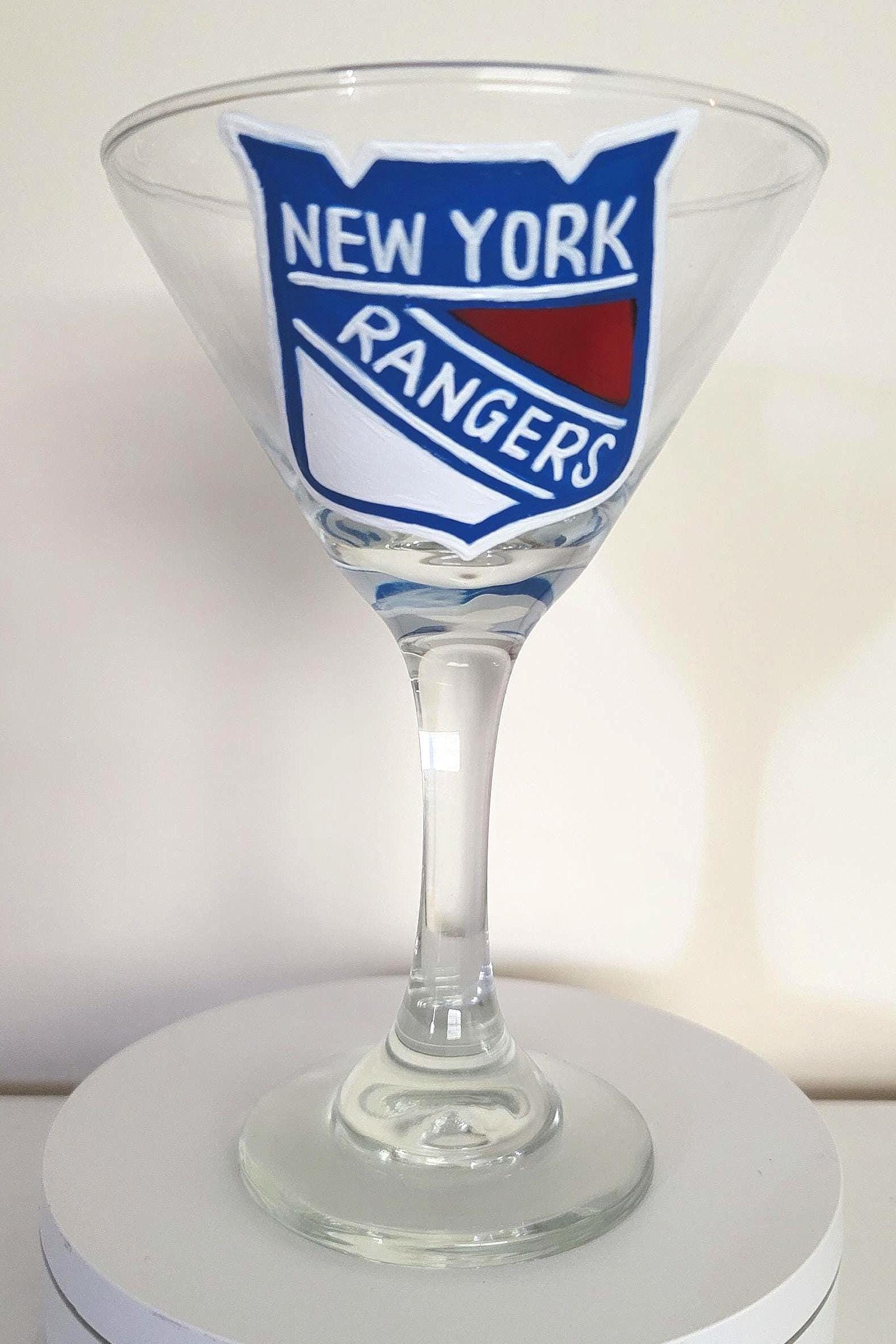 Hand Painted New York Rangers Martini Glass: Hockey Fan Gift, view 4