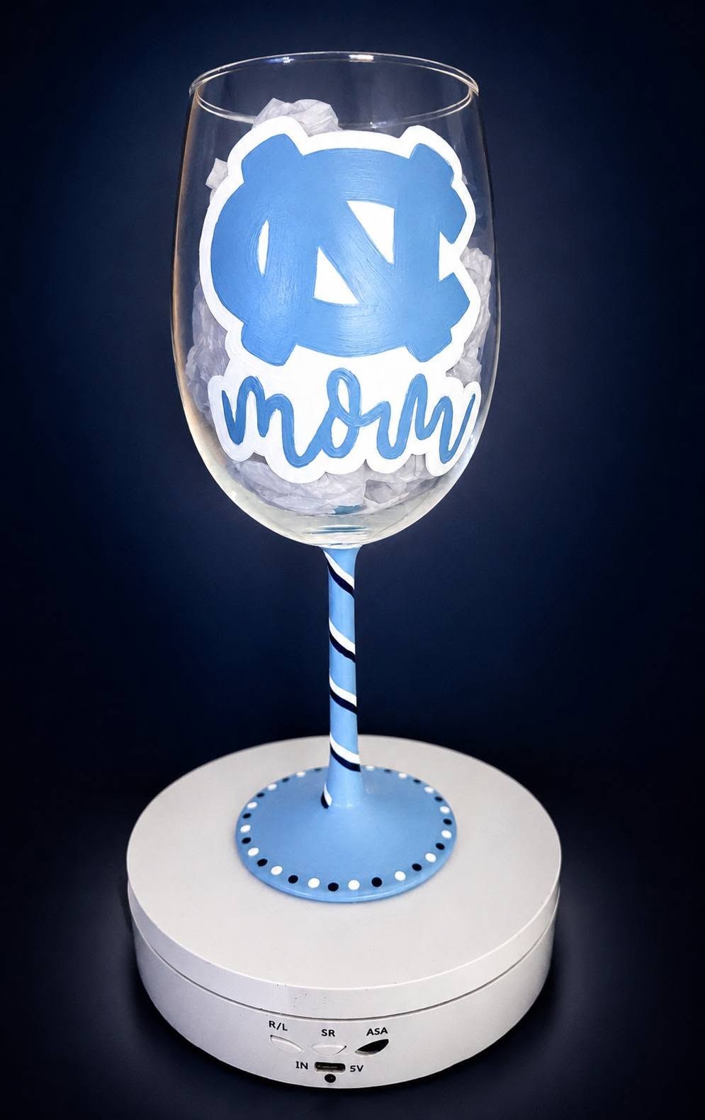 Hand Painted North Carolina Mom wine glass
