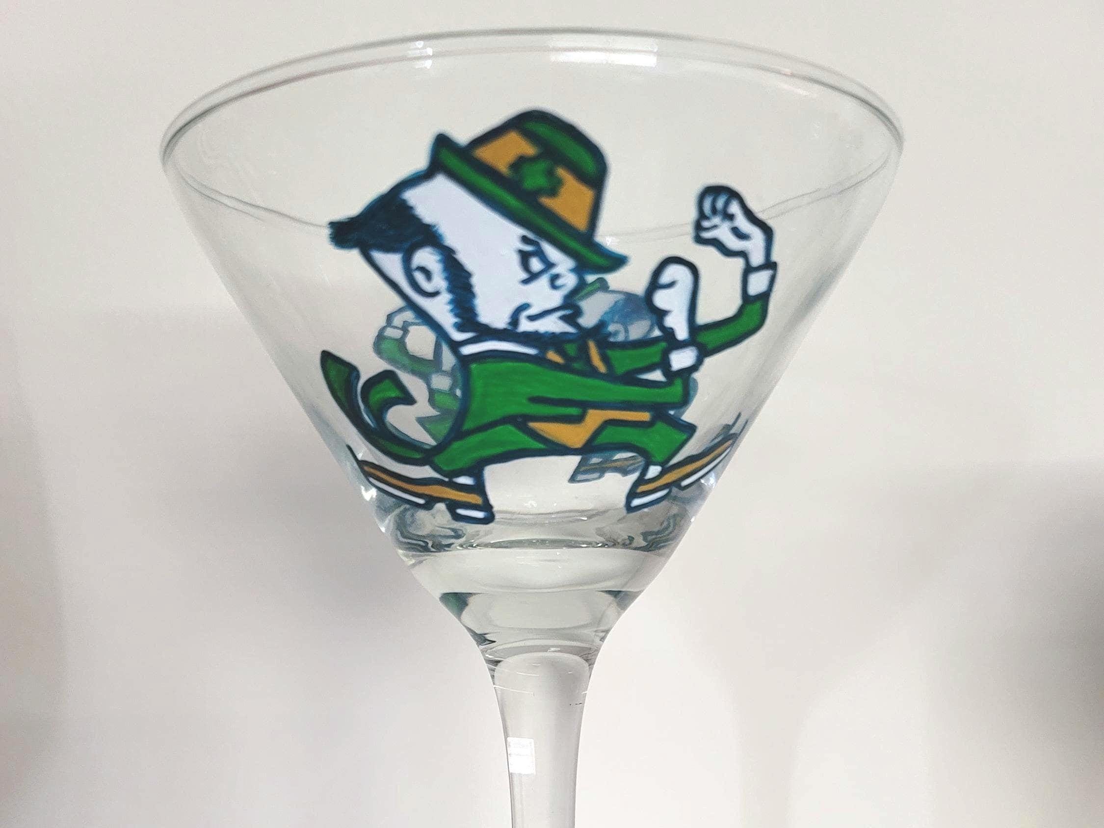 Hand Painted Notre Dame Martini Glass, Fighting Irish Gift
