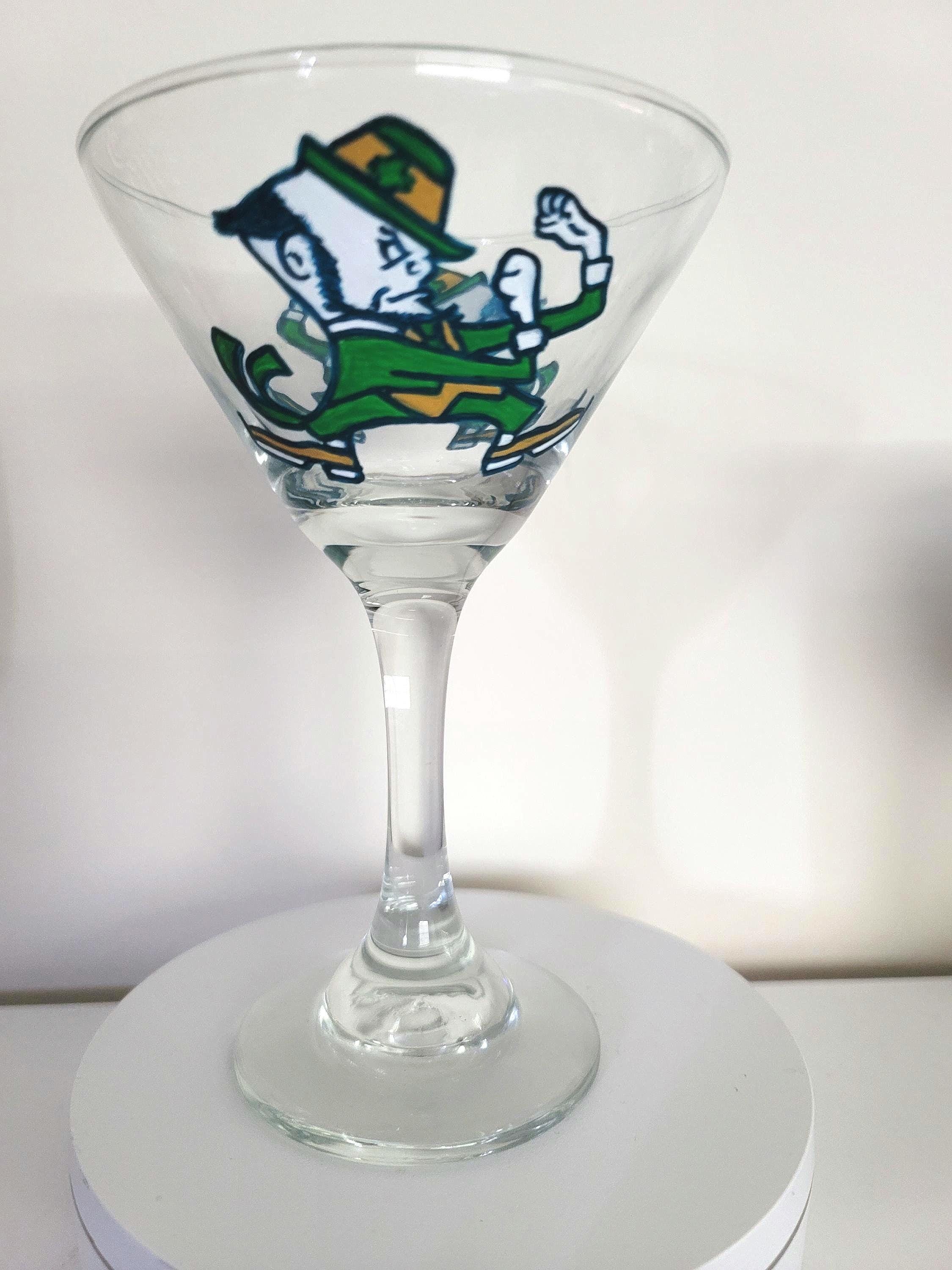 Hand Painted Notre Dame Martini Glass, Fighting Irish Gift, view 3