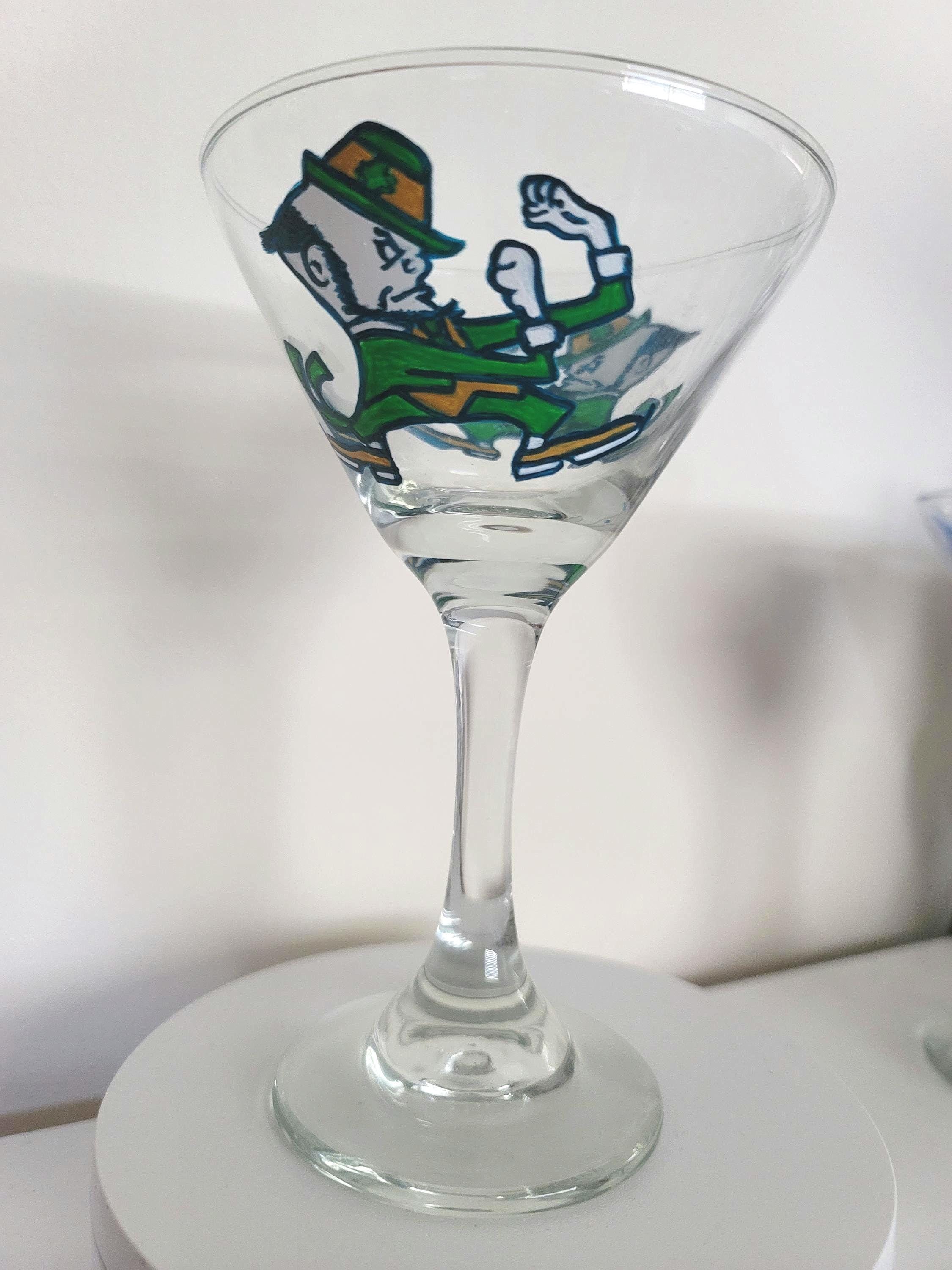 Hand Painted Notre Dame Martini Glass, Fighting Irish Gift, view 4