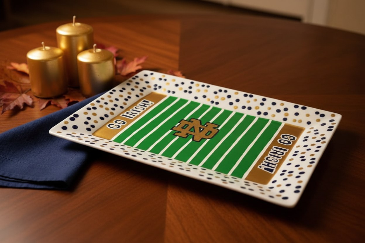 Hand Painted Notre Dame Serving Platter, College Sports Plate