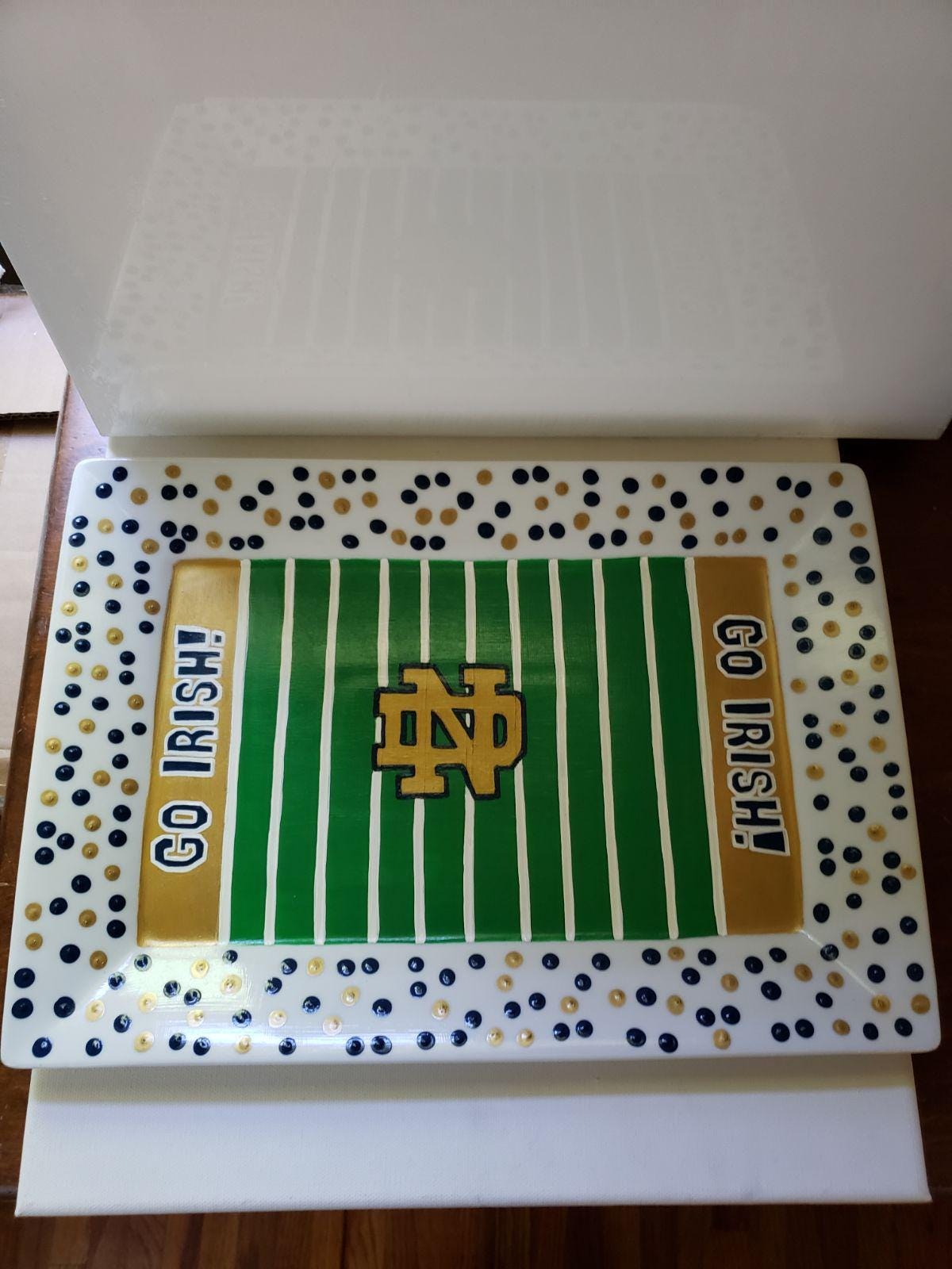 Hand Painted Notre Dame Serving Platter, College Sports Plate, view 3