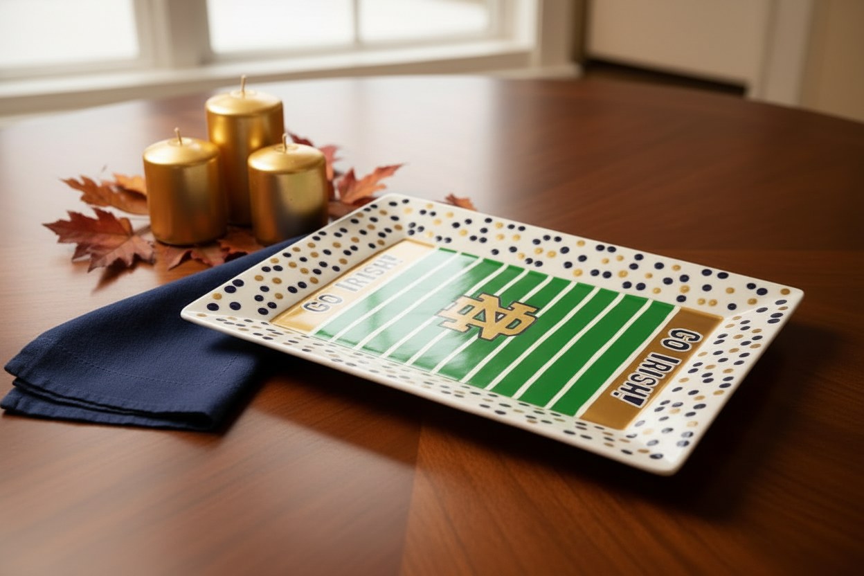 Hand Painted Notre Dame Serving Platter, College Sports Plate, view 6