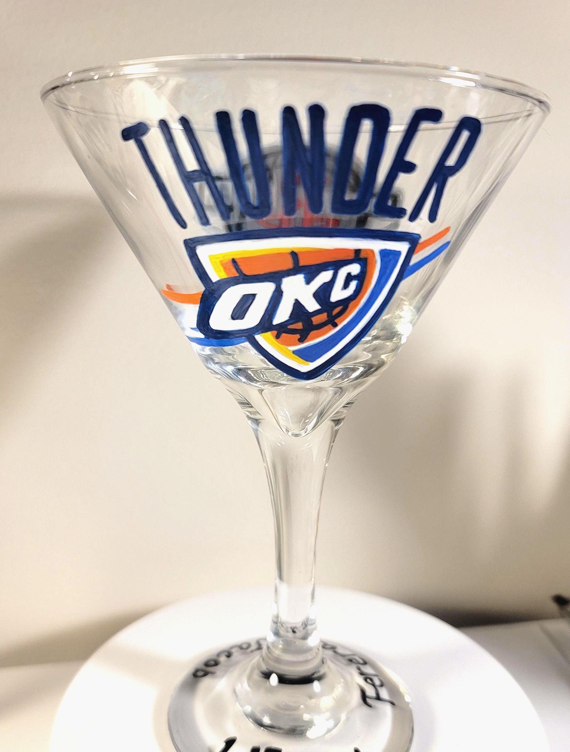 Hand Painted Oklahoma Thunder Martini Glass, NBA Gift, view 3