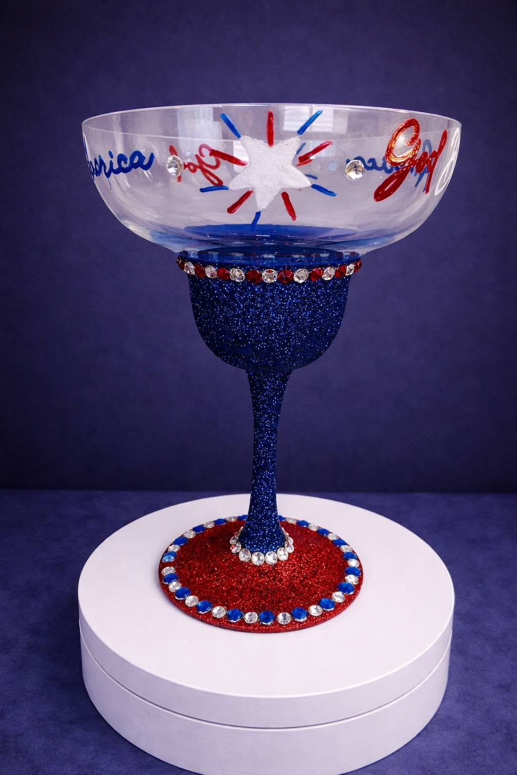 Hand Painted Patriotic God Bless America Bling Margarita Glass, view 3