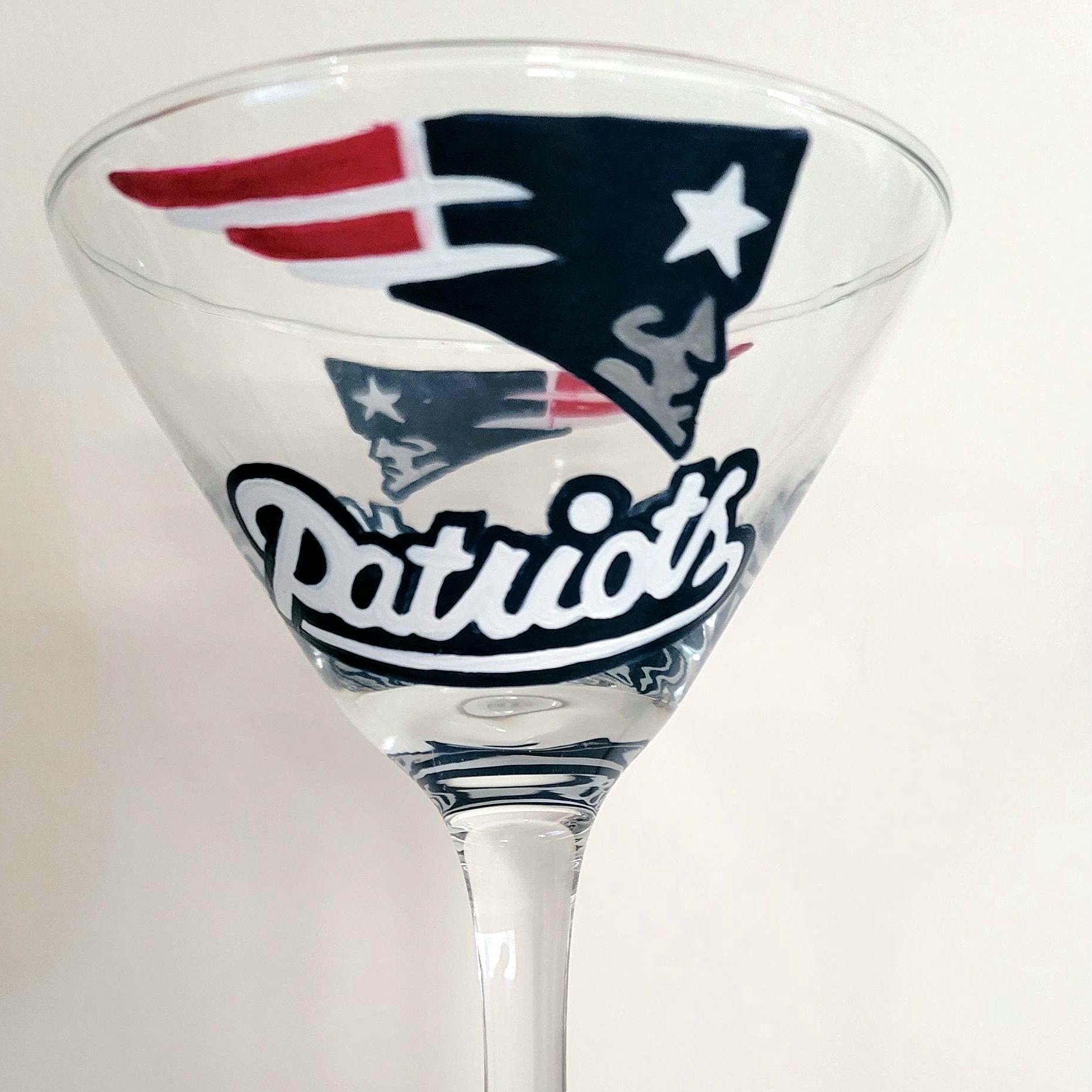 Hand Painted Patriots Martini Glass, Football Gift
