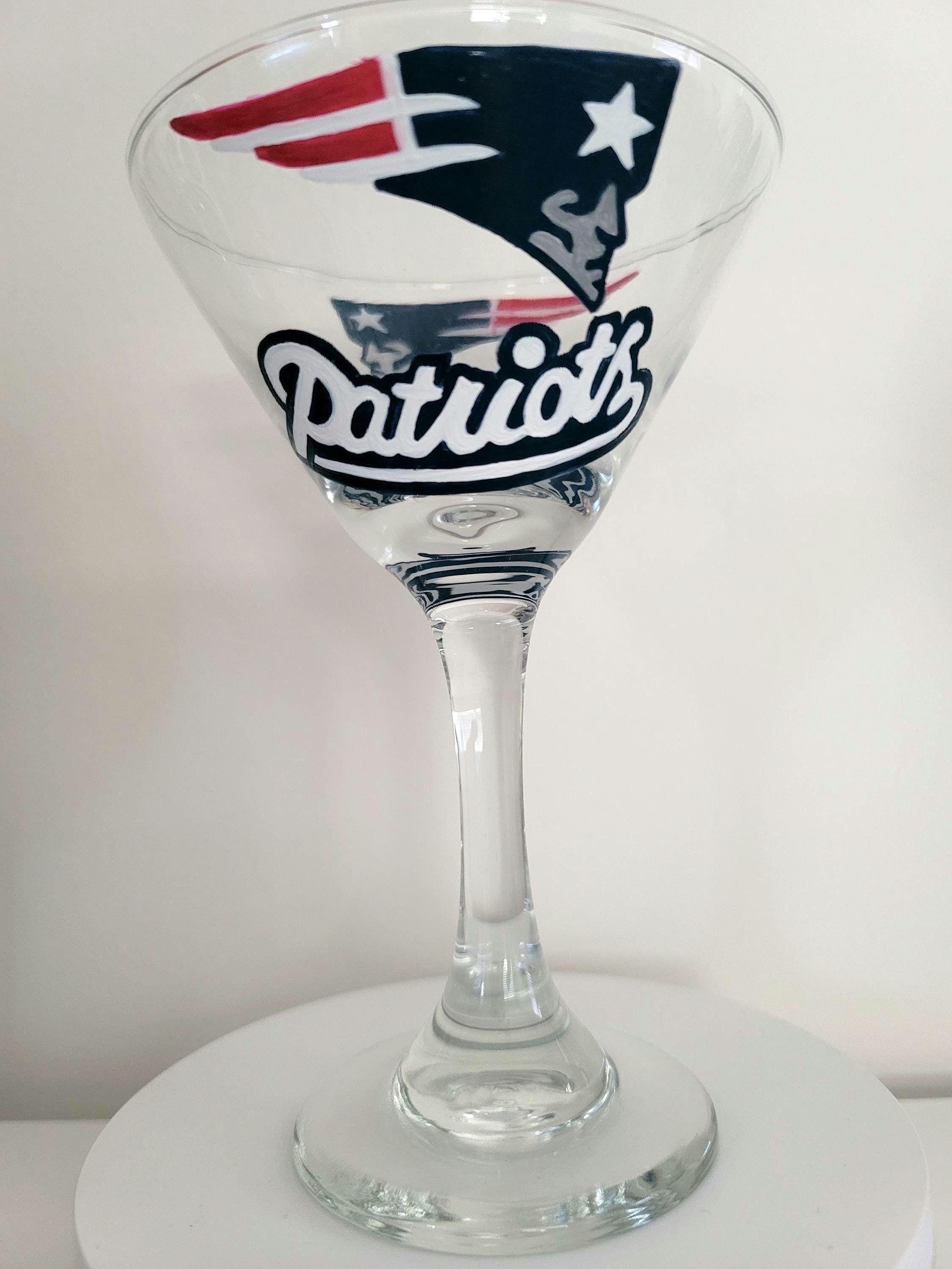 Hand Painted Patriots Martini Glass, Football Gift, view 2