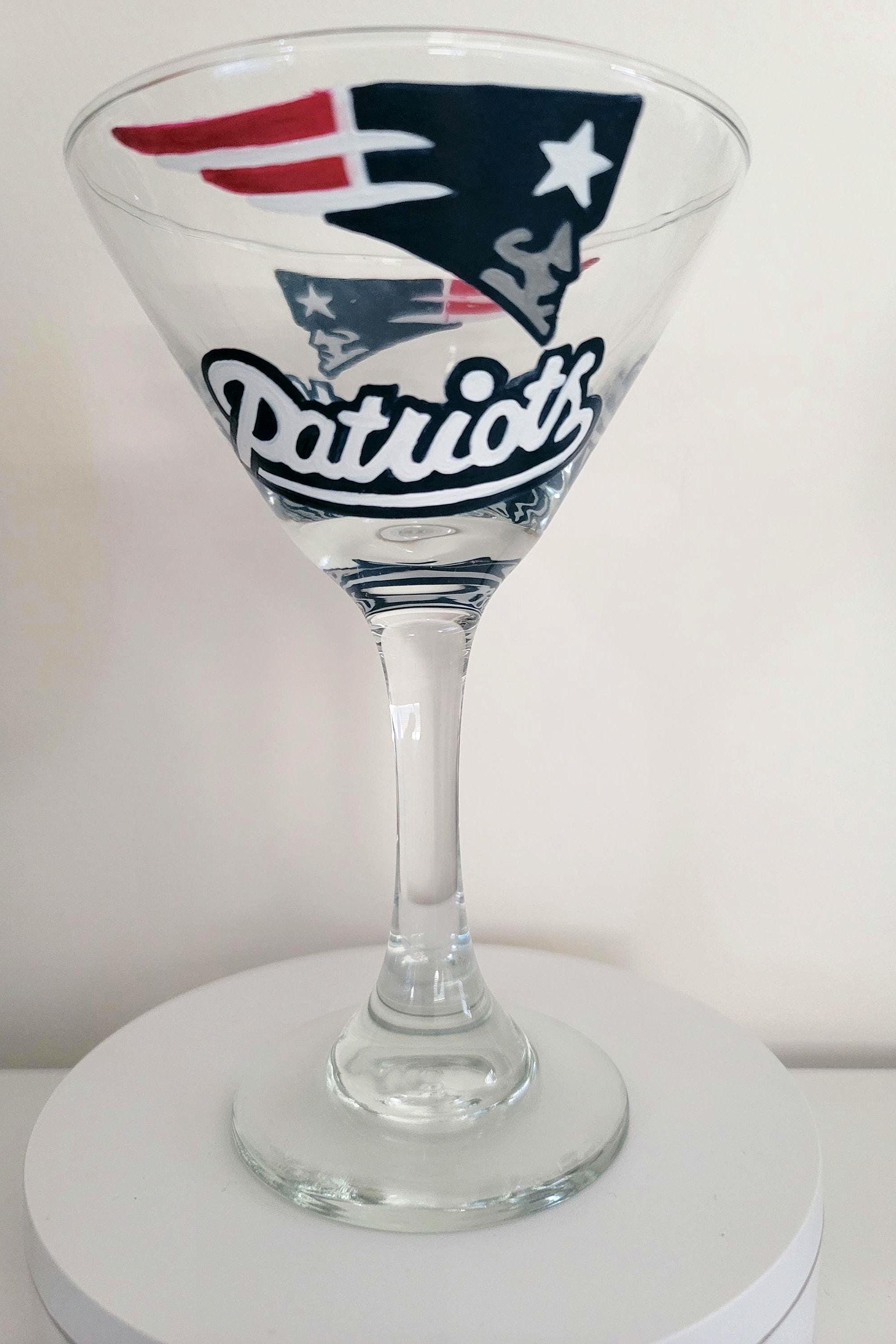 Hand Painted Patriots Martini Glass, Football Gift, view 5
