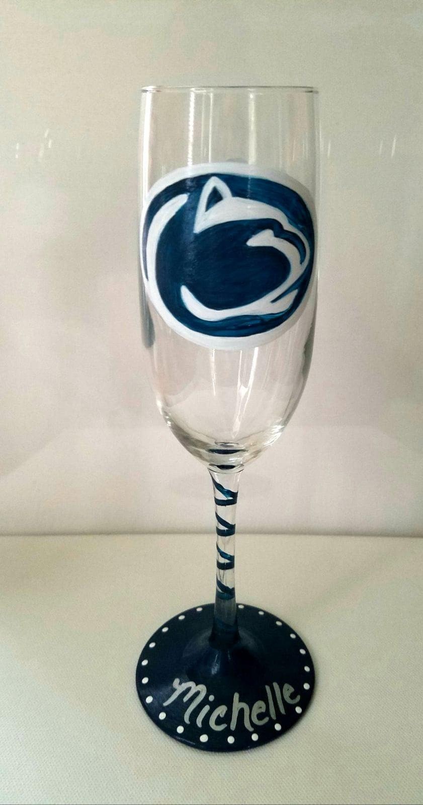 Hand Painted Penn State Nittany Lions Champagne Glass
