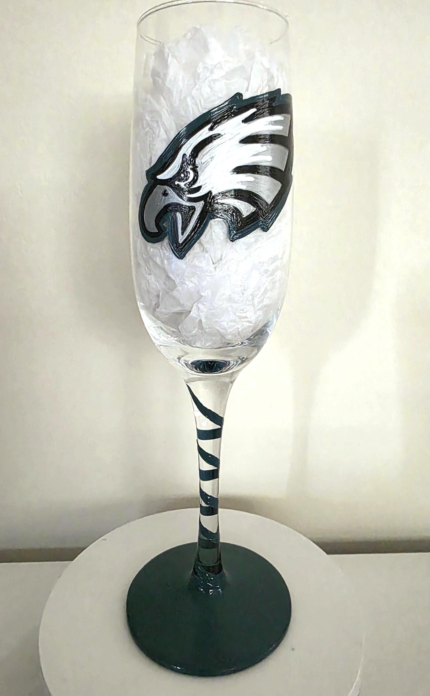 Hand Painted Philadelphia Eagles Champagne Glass, Football Gift, view 2