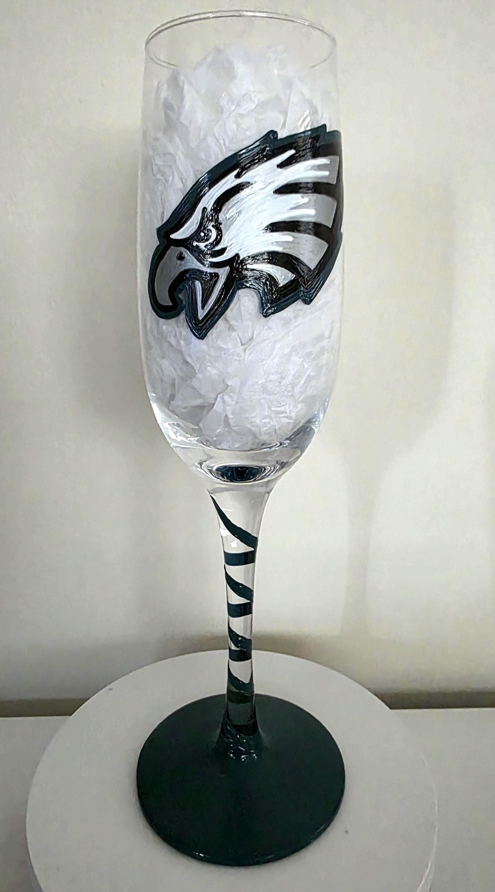 Hand Painted Philadelphia Eagles Champagne Glass, Football Gift, view 3