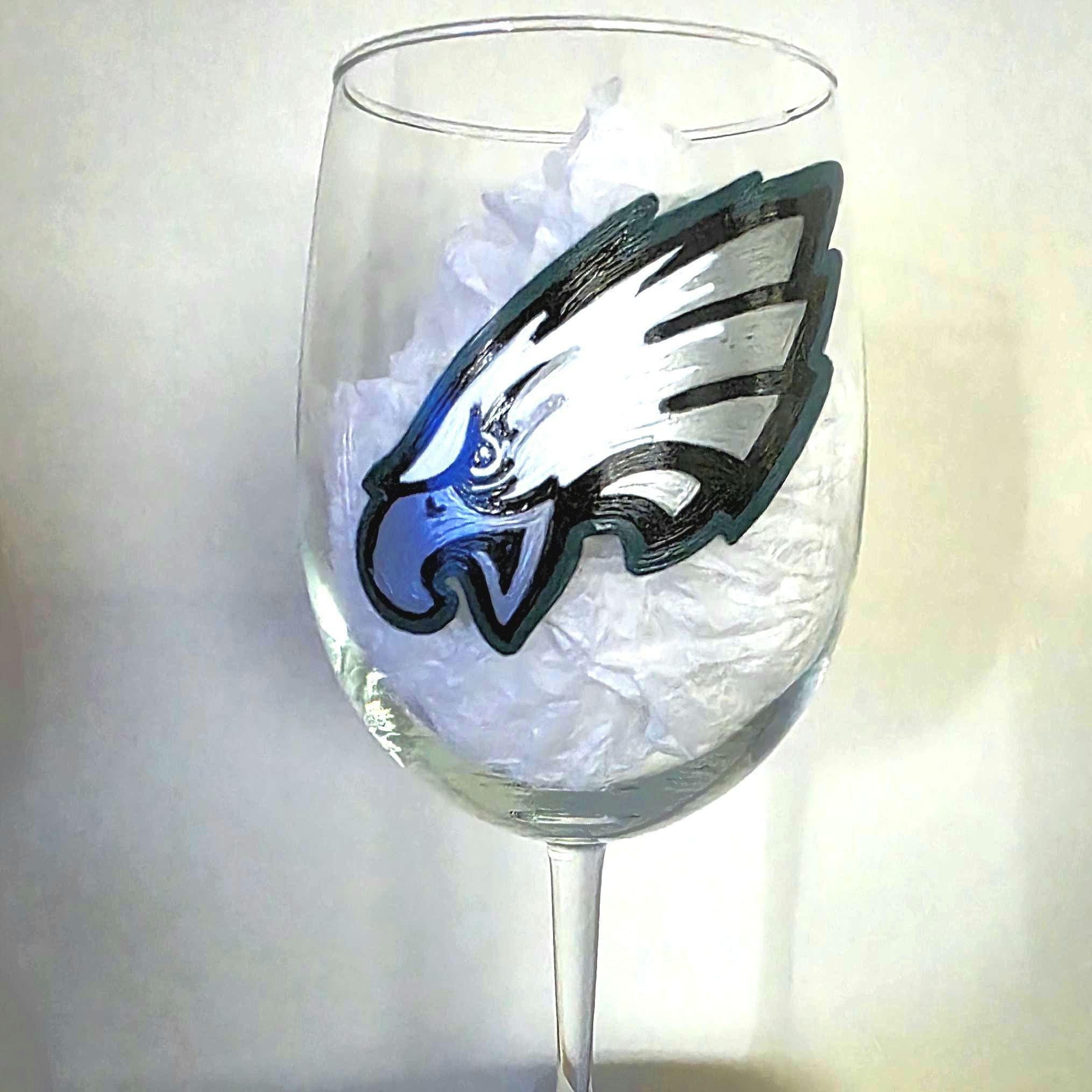 Hand Painted Philadelphia Eagles Wine Glass, Football Gift