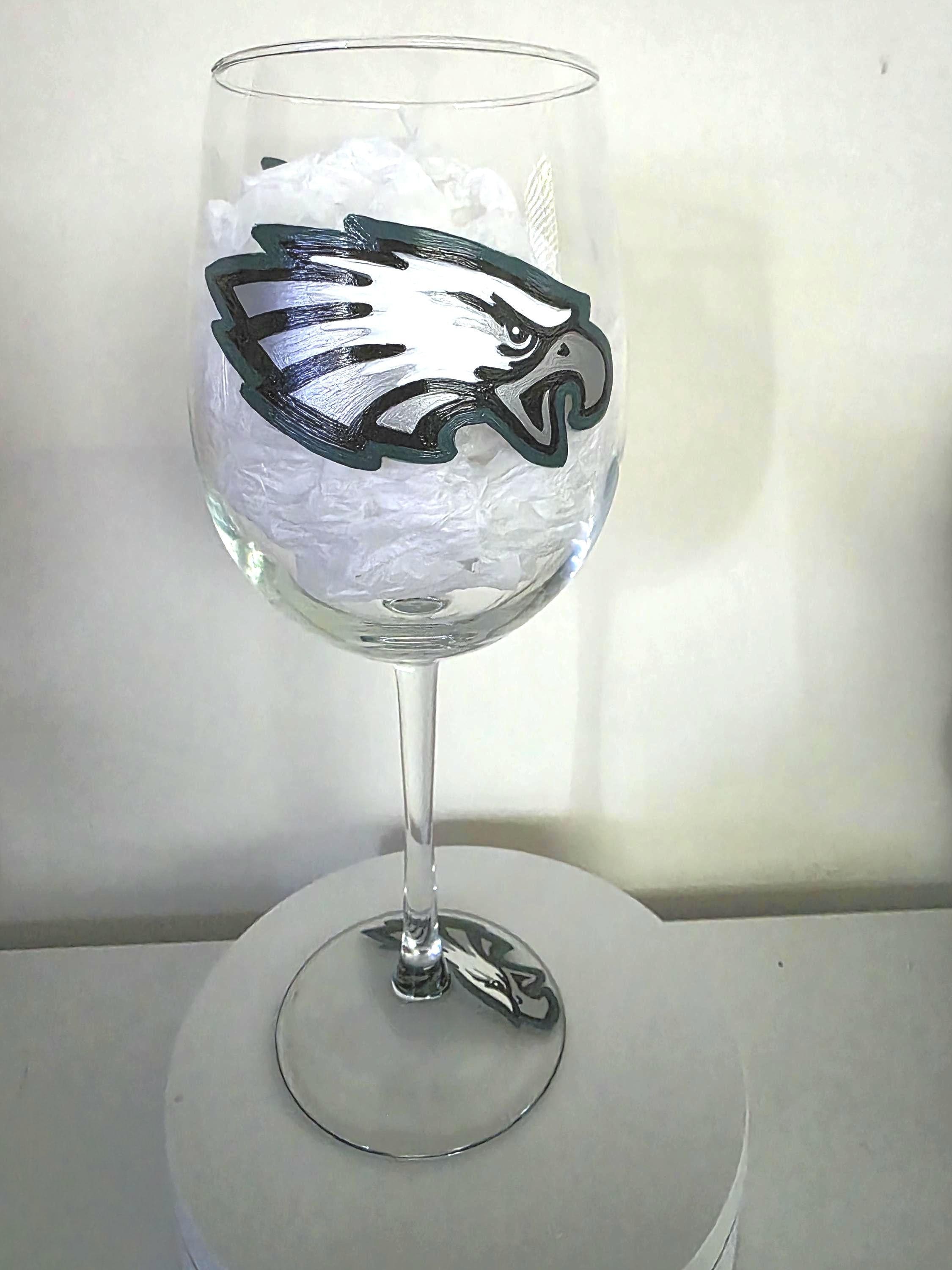 Hand Painted Philadelphia Eagles Wine Glass, Football Gift, view 2