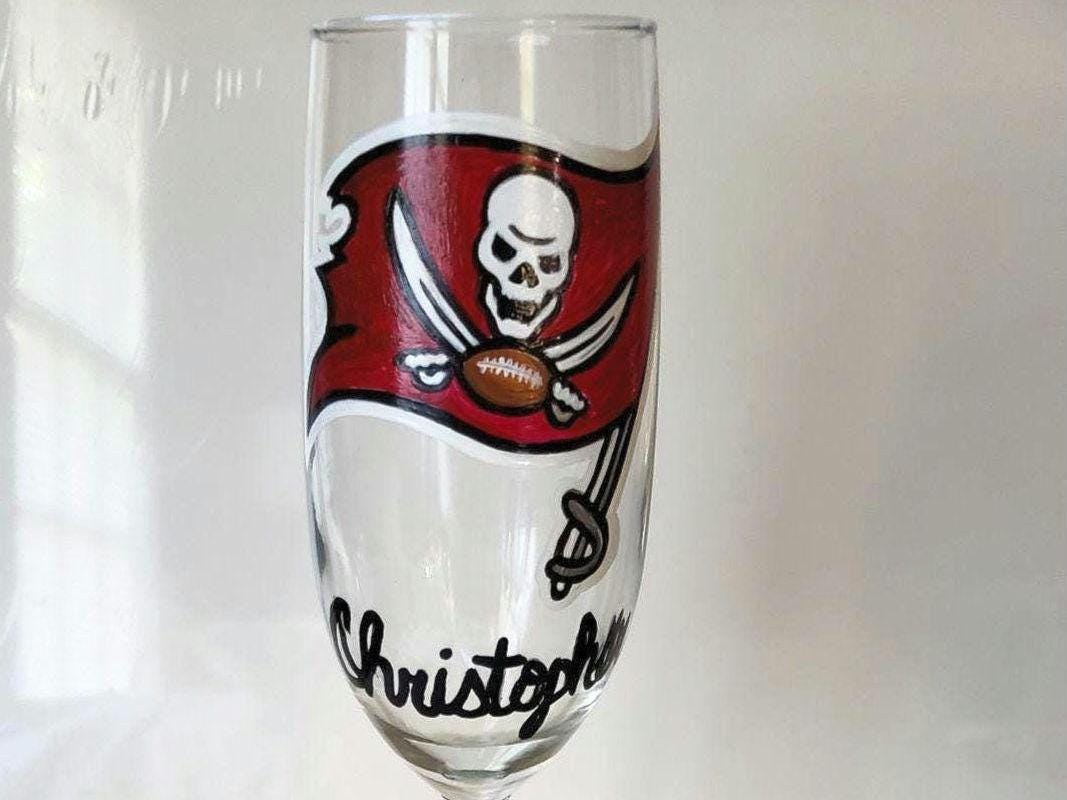 Hand Painted Tampa Bay Buccaneers Champagne Glass