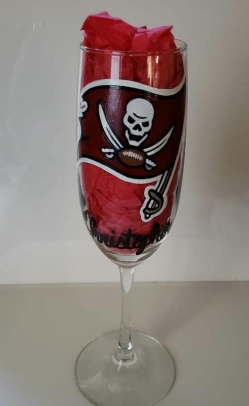 Hand Painted Tampa Bay Buccaneers Champagne Glass, view 2