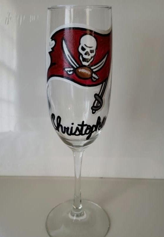 Hand Painted Tampa Bay Buccaneers Champagne Glass, view 3