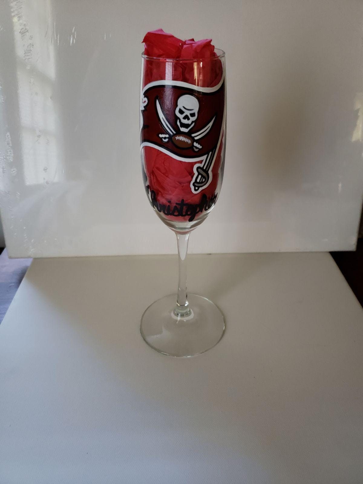 Hand Painted Tampa Bay Buccaneers Champagne Glass, view 4