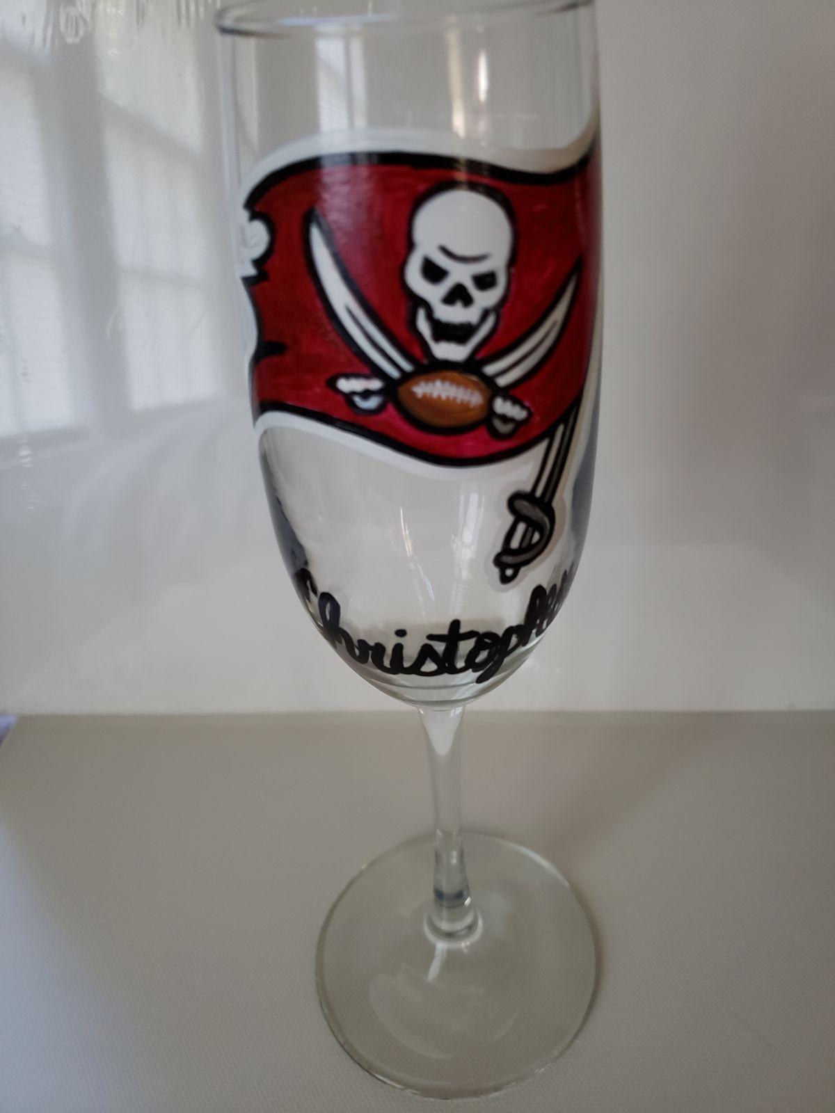 Hand Painted Tampa Bay Buccaneers Champagne Glass, view 5