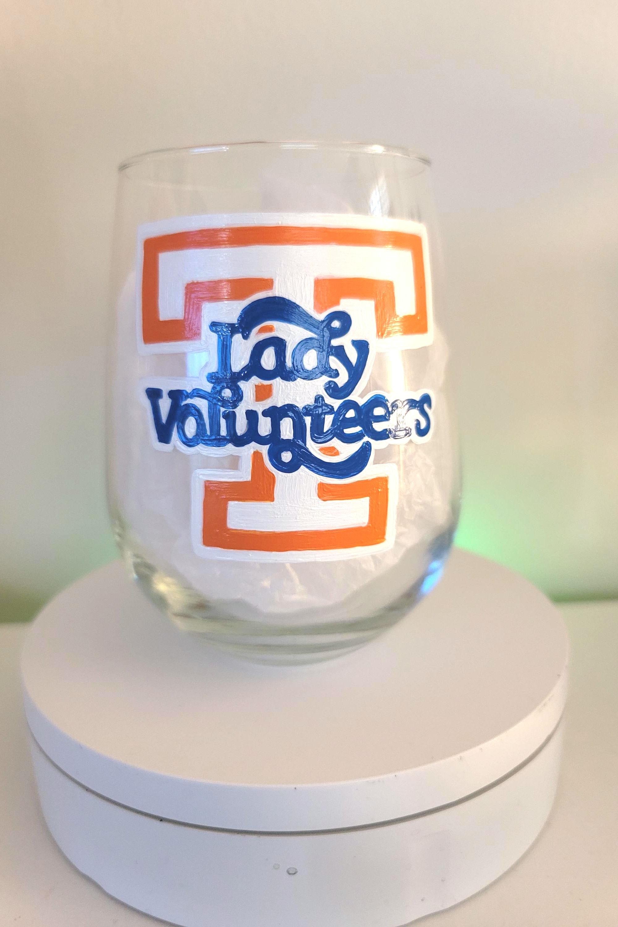 Hand Painted Tennessee Lady Volunteers 18 oz Stemless Wine Glass