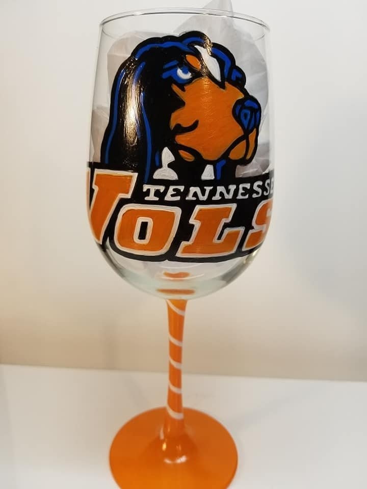 Hand-Painted Tennessee Volunteers Wine Glass, College Sports Gift, view 2
