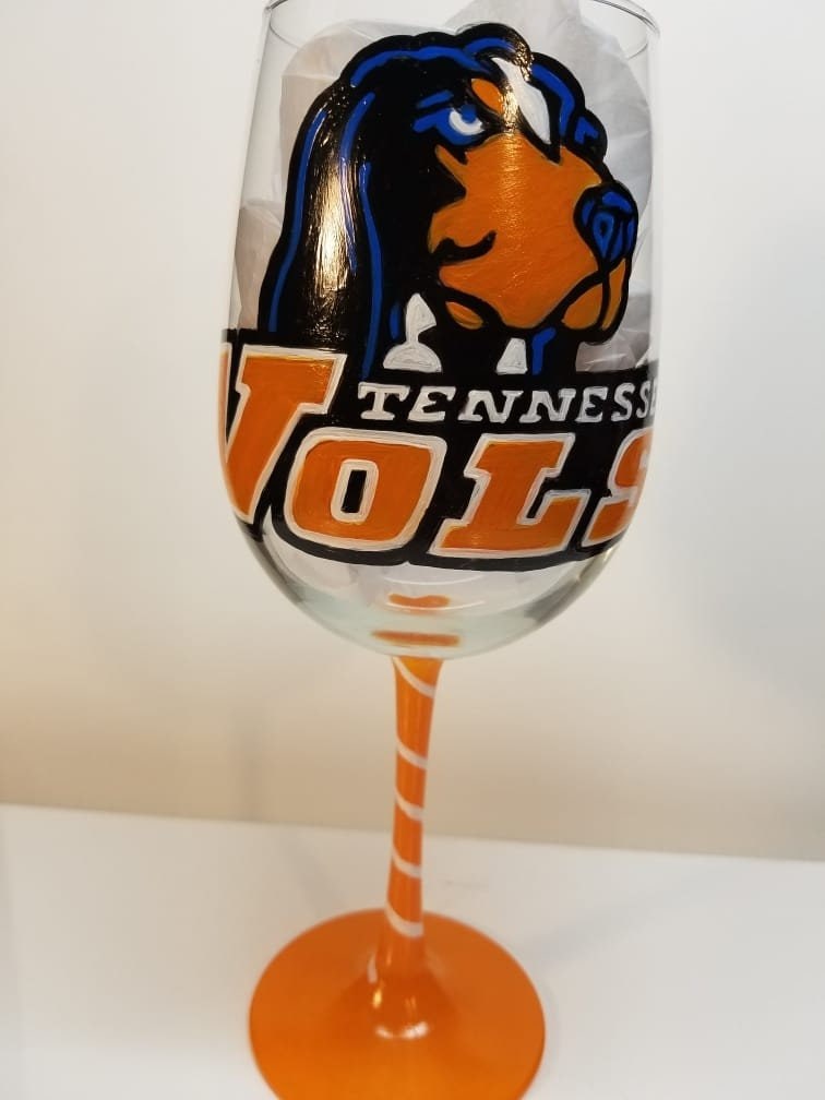 Hand-Painted Tennessee Volunteers Wine Glass, College Sports Gift, view 4