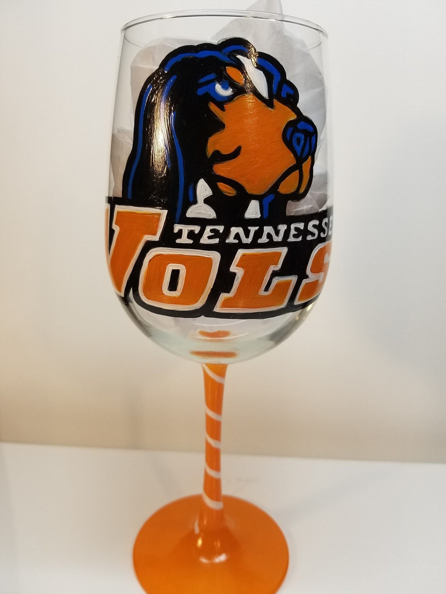 Hand-Painted Tennessee Volunteers Wine Glass, College Sports Gift, view 5
