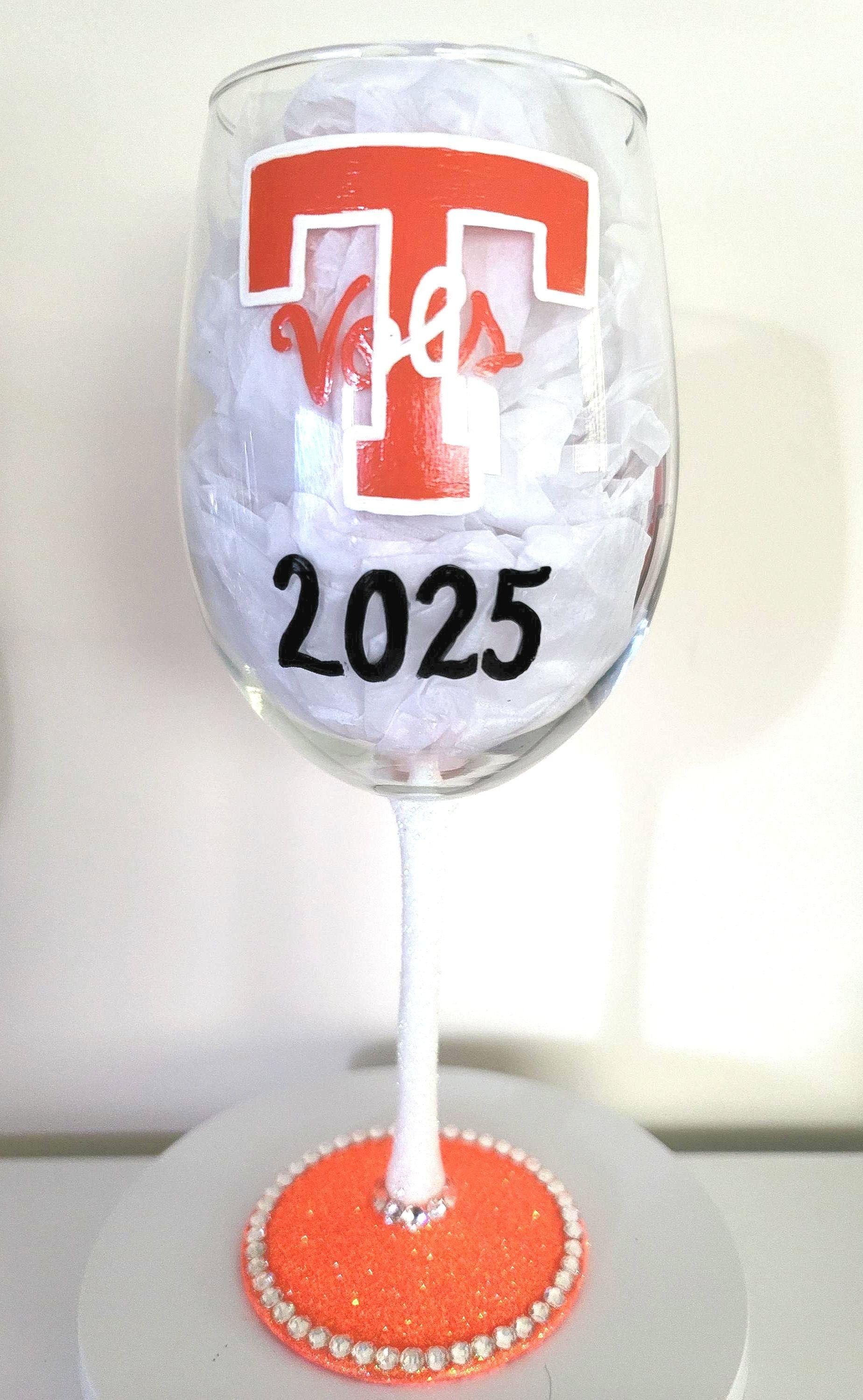 Hand Painted Tennessee Volunteers Wine Glass with Rhinestones, view 2