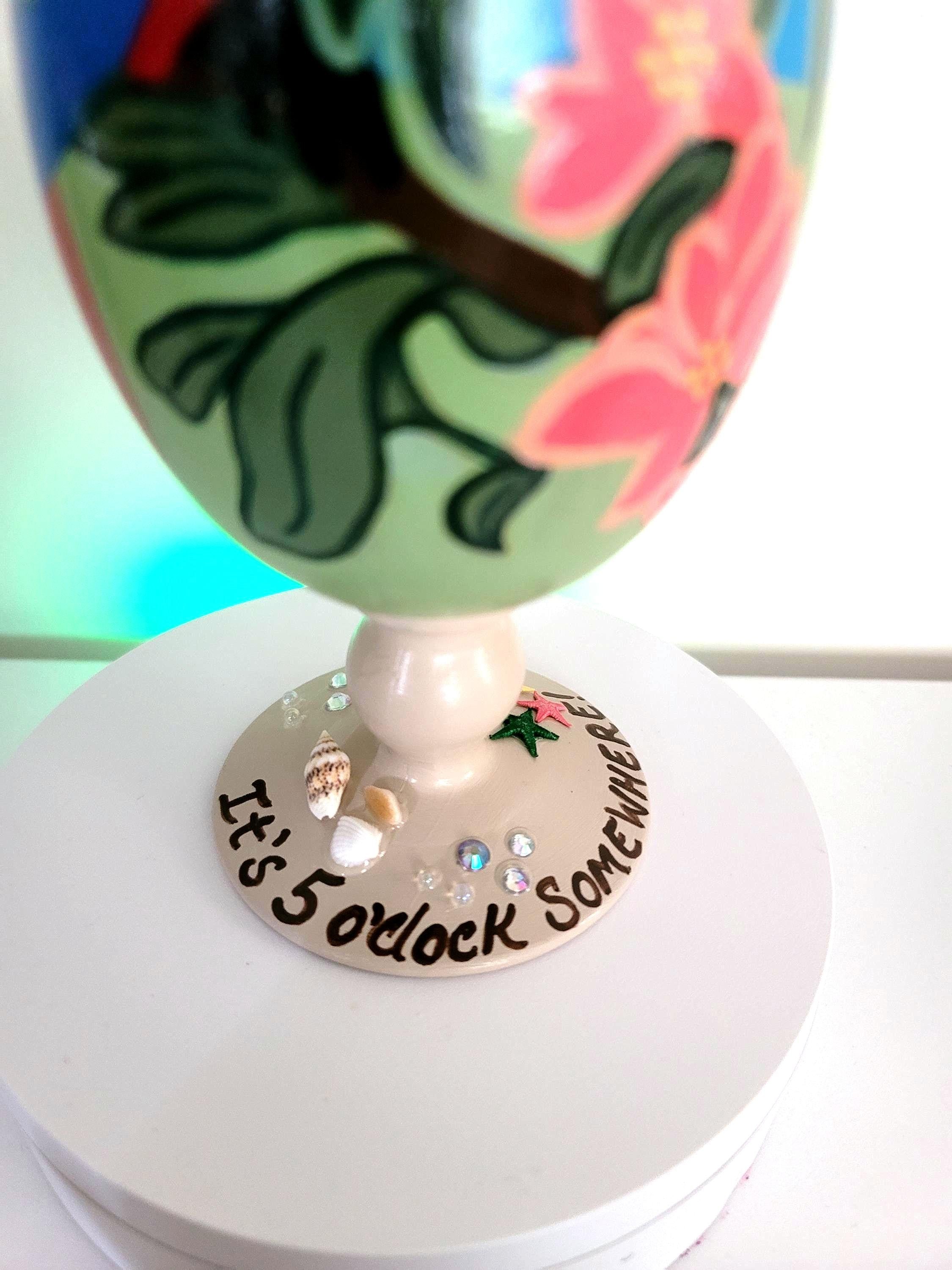 Hand Painted Tropical Parrot Hurricane Glass, Seashell Accent, view 5