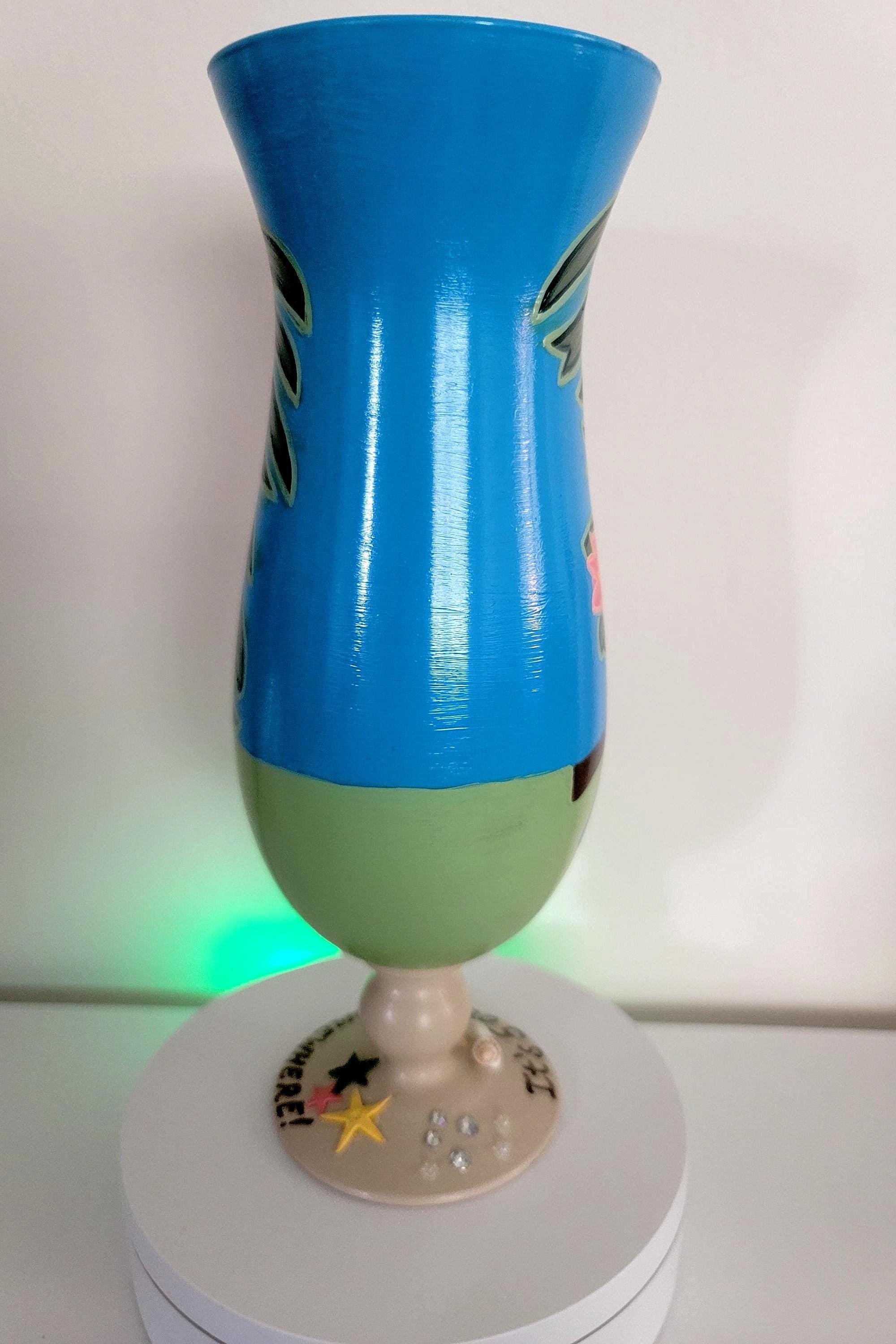 Hand Painted Tropical Parrot Hurricane Glass, Seashell Accent, view 6