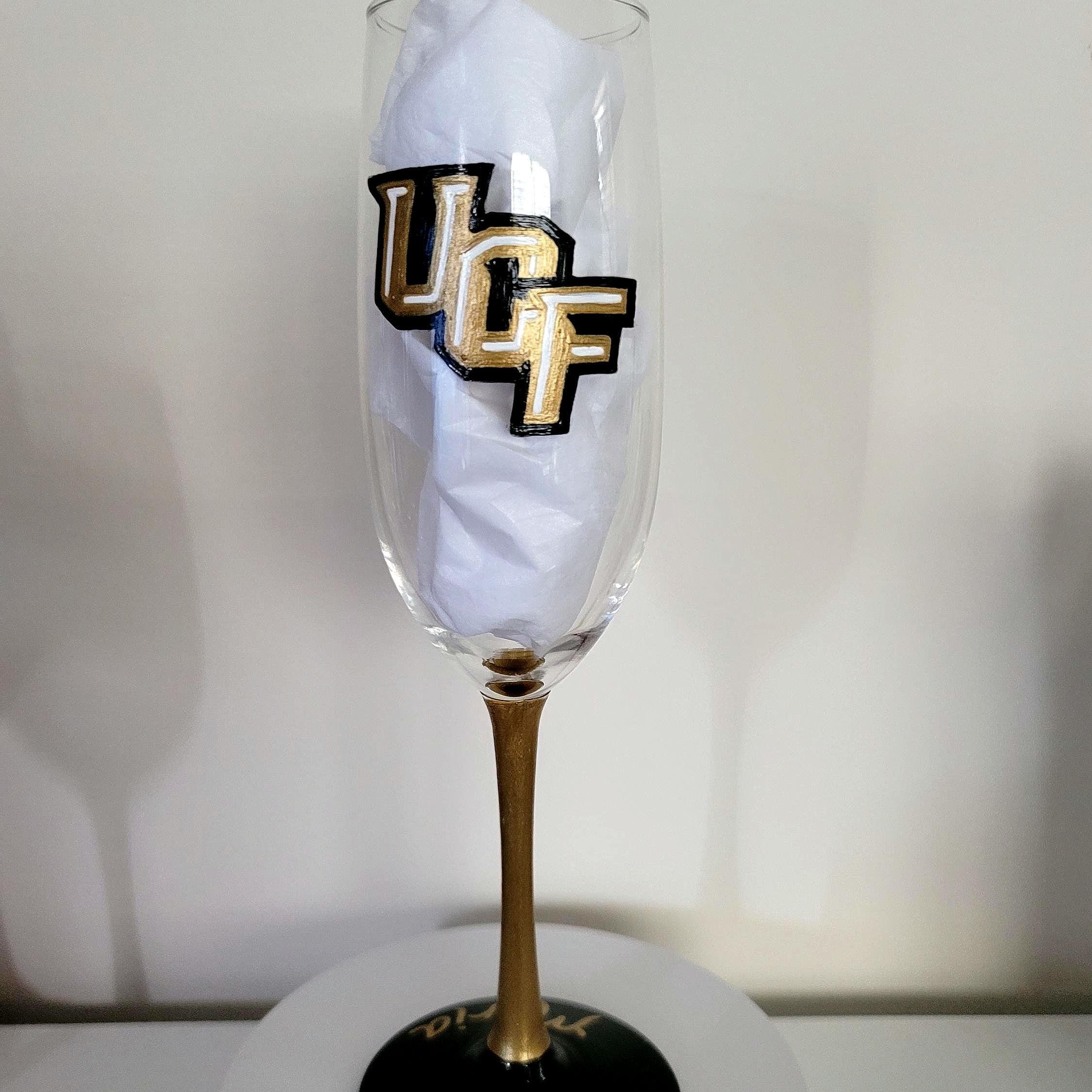 Hand Painted UCF Knights Champagne Flute, College Football Gift