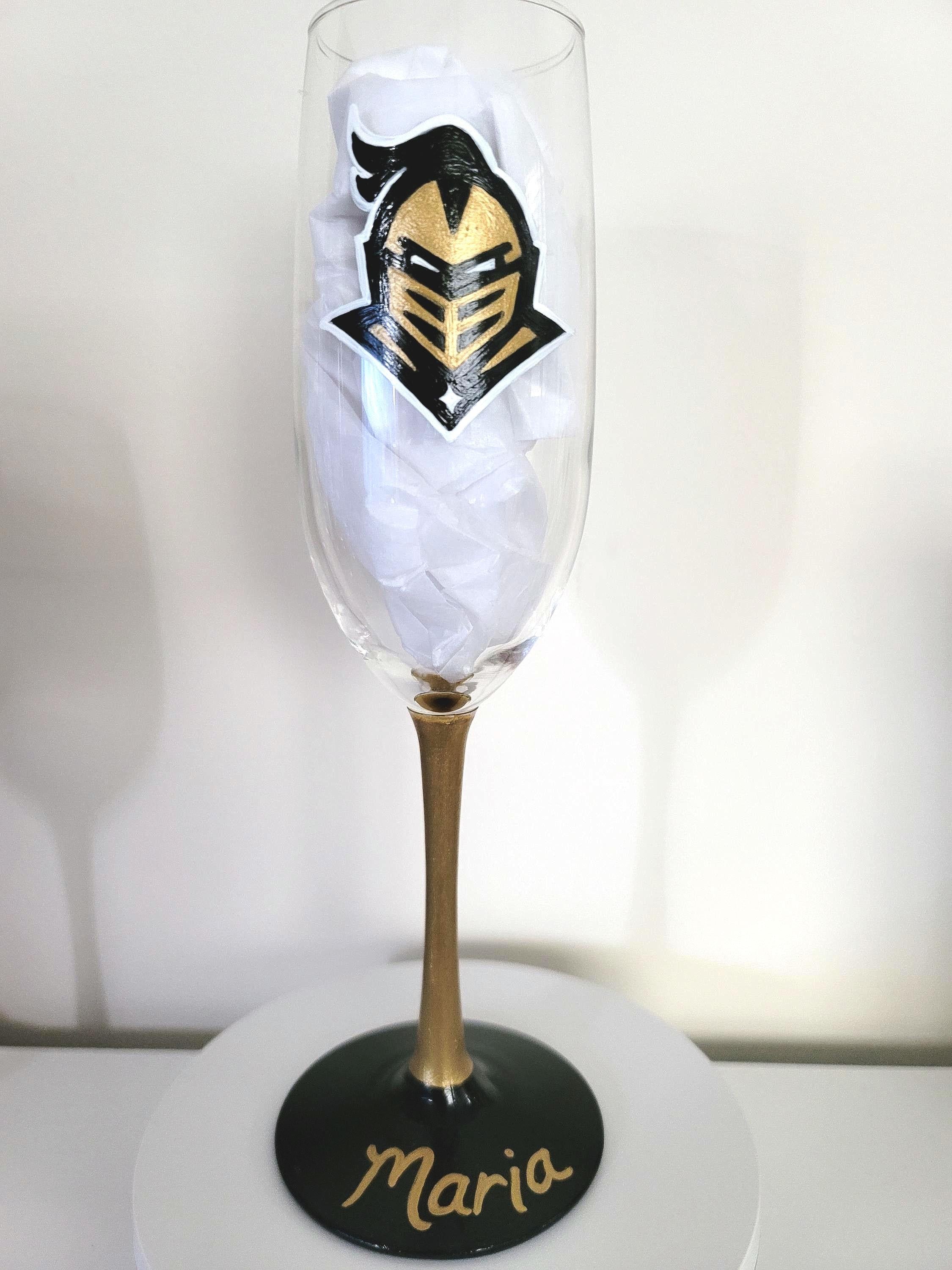 Hand Painted UCF Knights Champagne Flute, College Football Gift, view 2