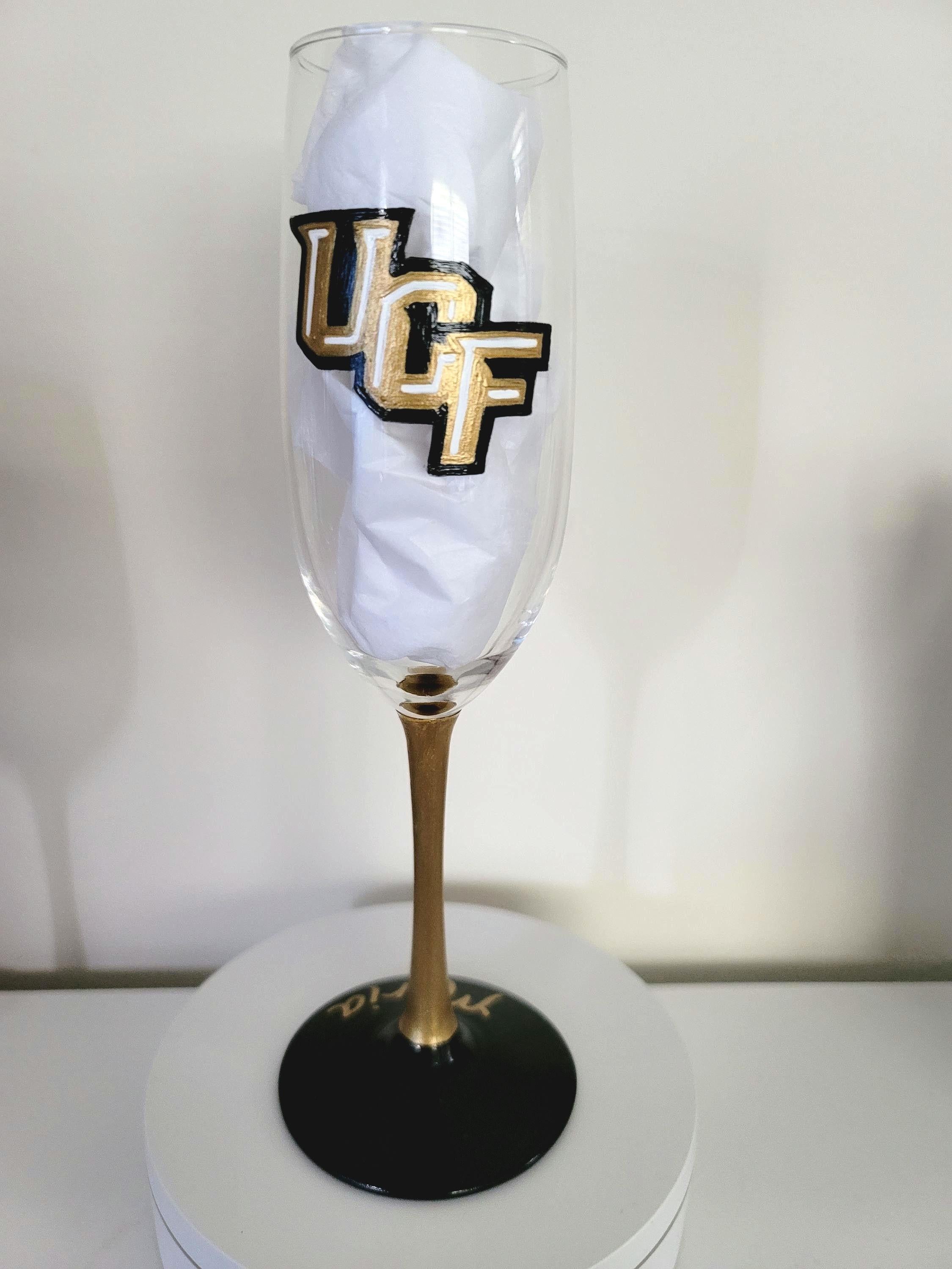 Hand Painted UCF Knights Champagne Flute, College Football Gift, view 3