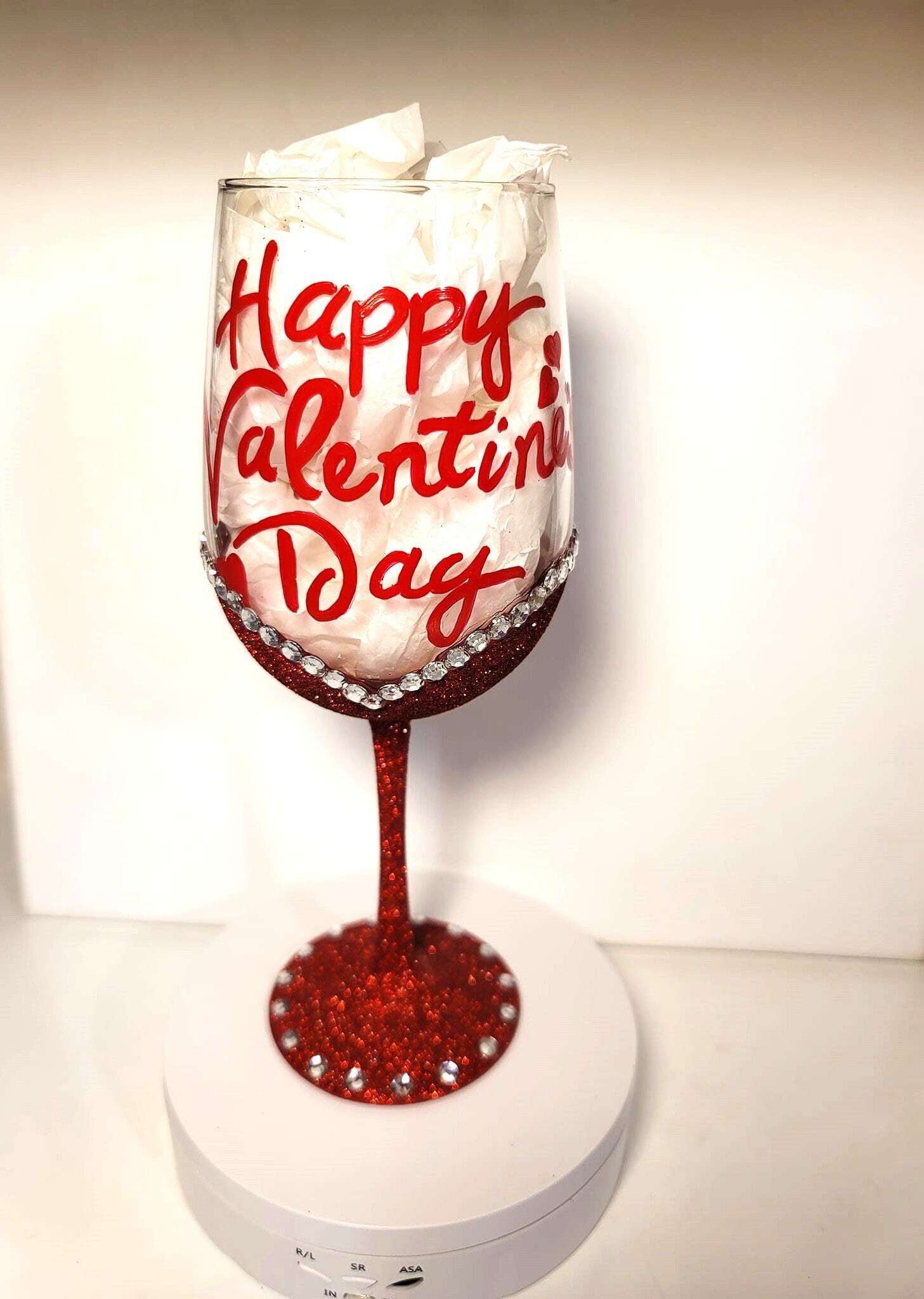 Hand Painted Valentine Wine Glass: Glitter Rhinestone Bling, view 2