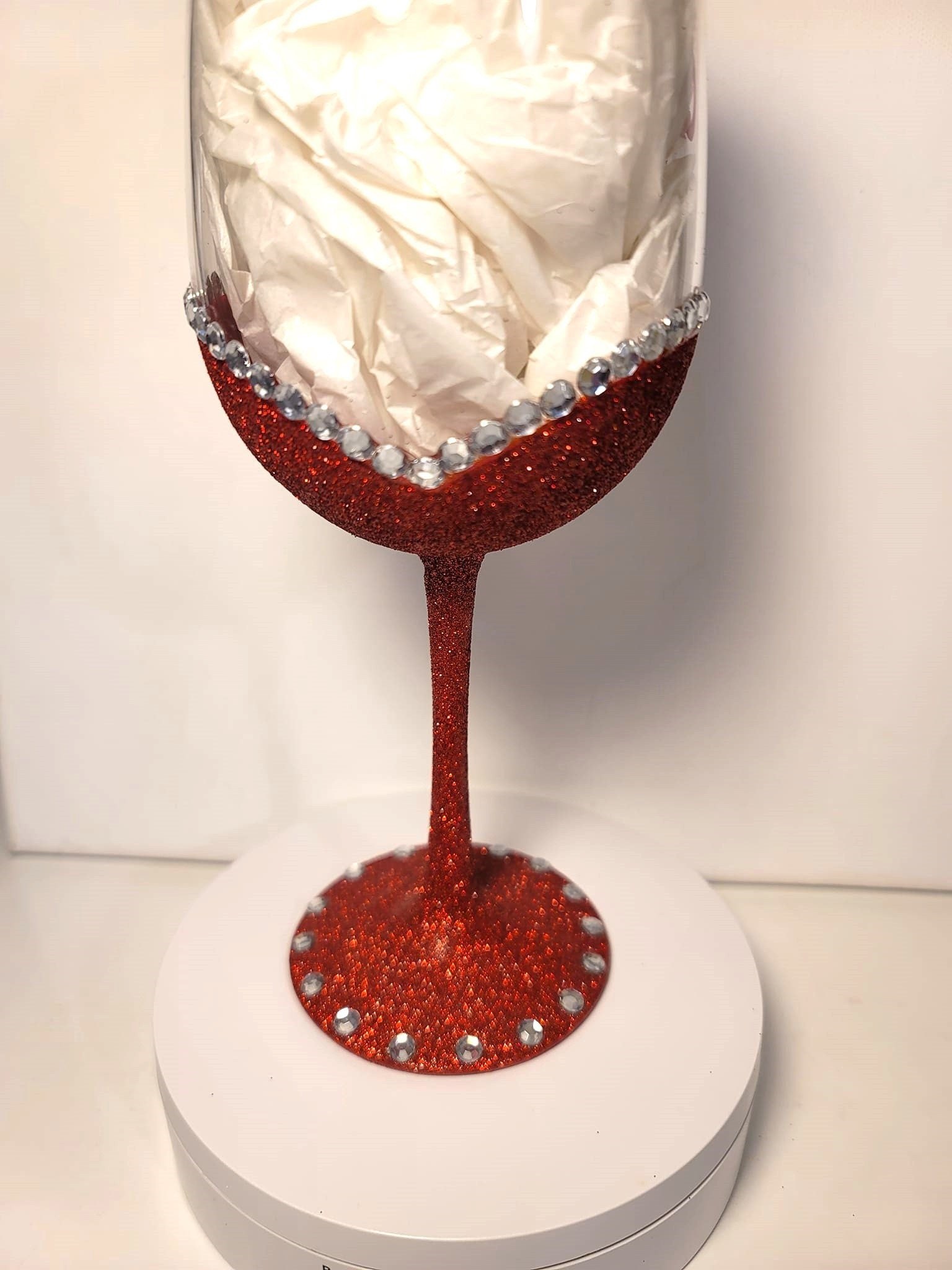 Hand Painted Valentine Wine Glass: Glitter Rhinestone Bling, view 4