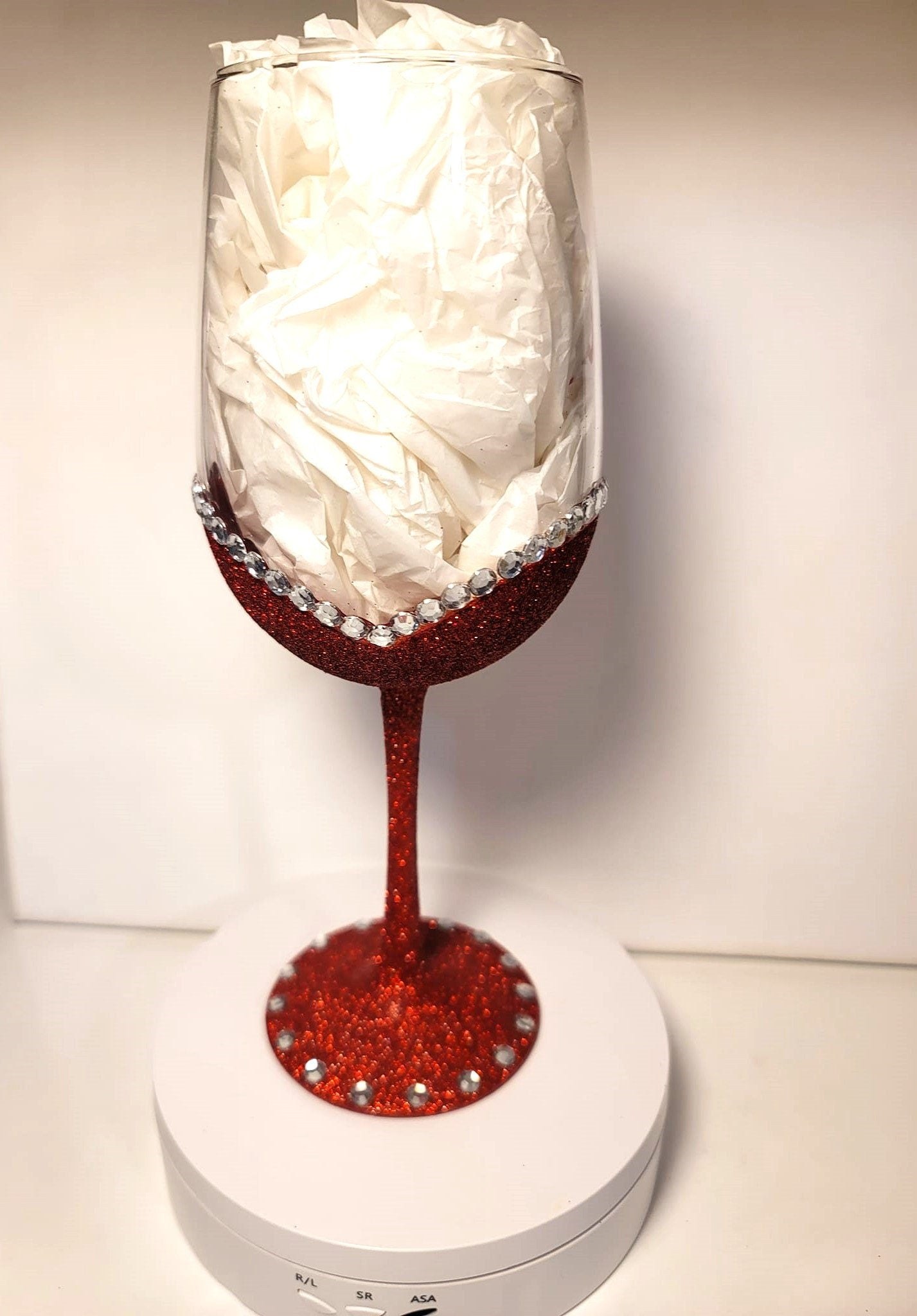 Hand Painted Valentine Wine Glass: Glitter Rhinestone Bling, view 5