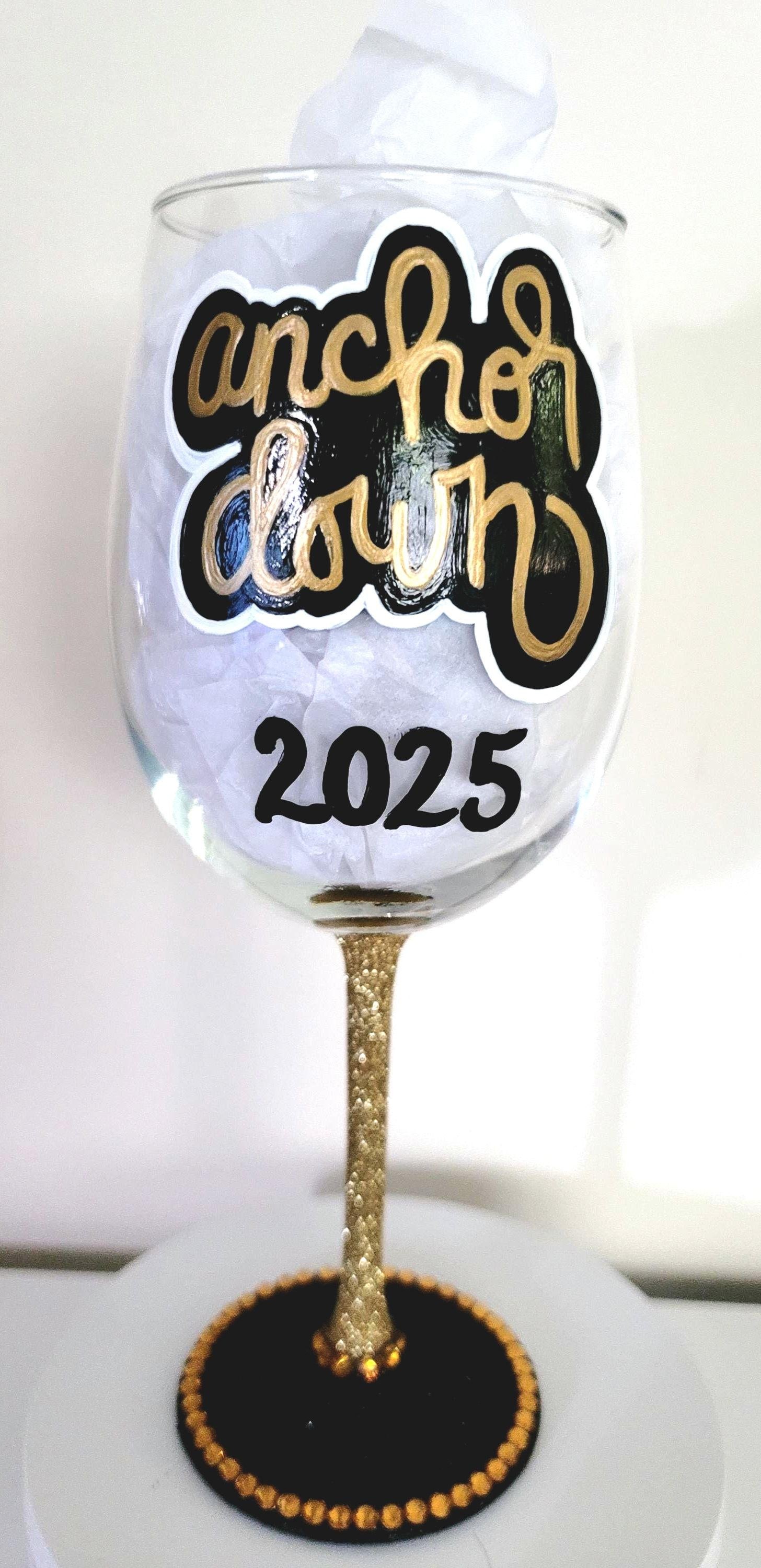 Hand Painted Vanderbilt Commodores Wine Glass with Rhinestones, view 2