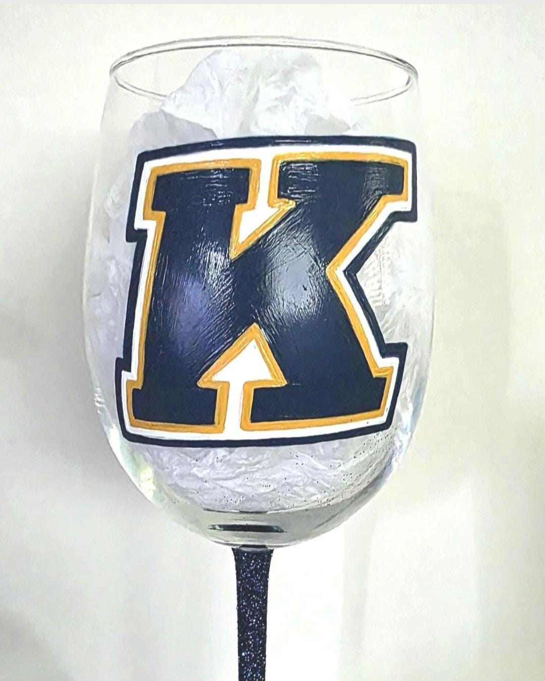 Kent State University Wine Glass, Hand Painted Glitter Stem/Graduation Gift/College Gift